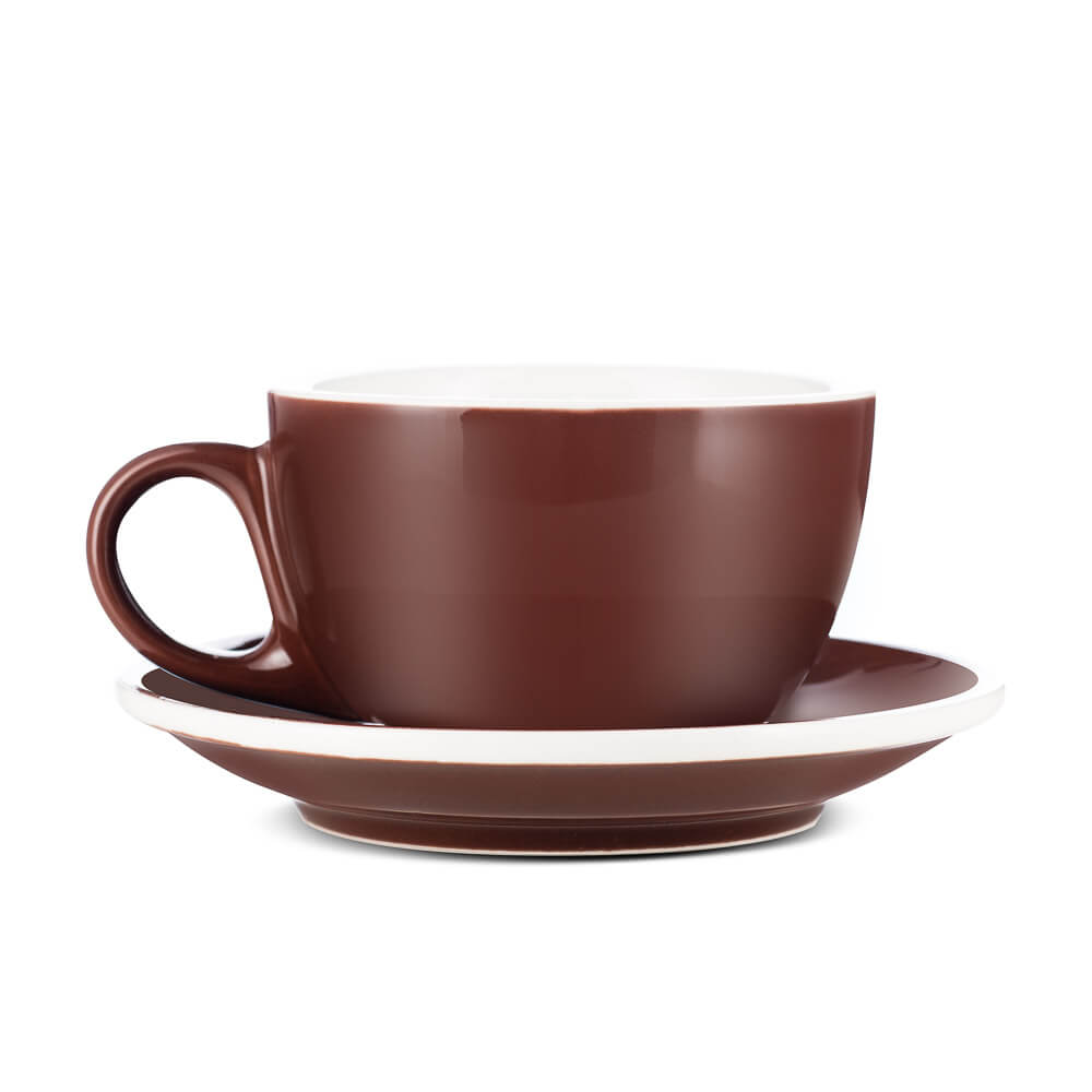 Premium Brown Porcelain Latte Cup & Saucer Set - 8oz/252ml Espresso Coffee Cup for Home, Cafe & Restaurant Use - Durable & Elegant Dishwasher Safe Coffee Cups