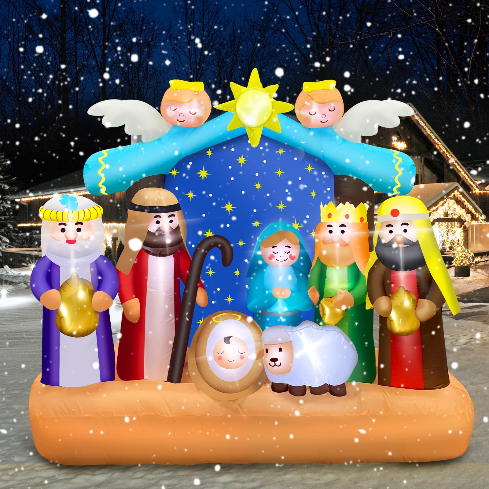6.8 FT Christmas Inflatable Nativity Scene with Built-in LED Lights - Large Outdoor Christian Nativity Decor for Holiday Yard, Garden, and Lawn - Perfect for Christmas Displays, Church Events, and Festive Home Decorations