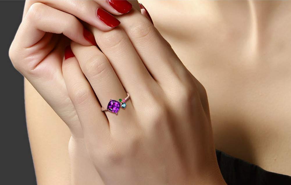 HengSun 925 Sterling Silver Open Ring for Women - Japanese Korean Style Colored Gemstone Crystal Ring - Rose Gold Plated Fashion Jewelry - Perfect for Daily Wear, Party & Gift Giving