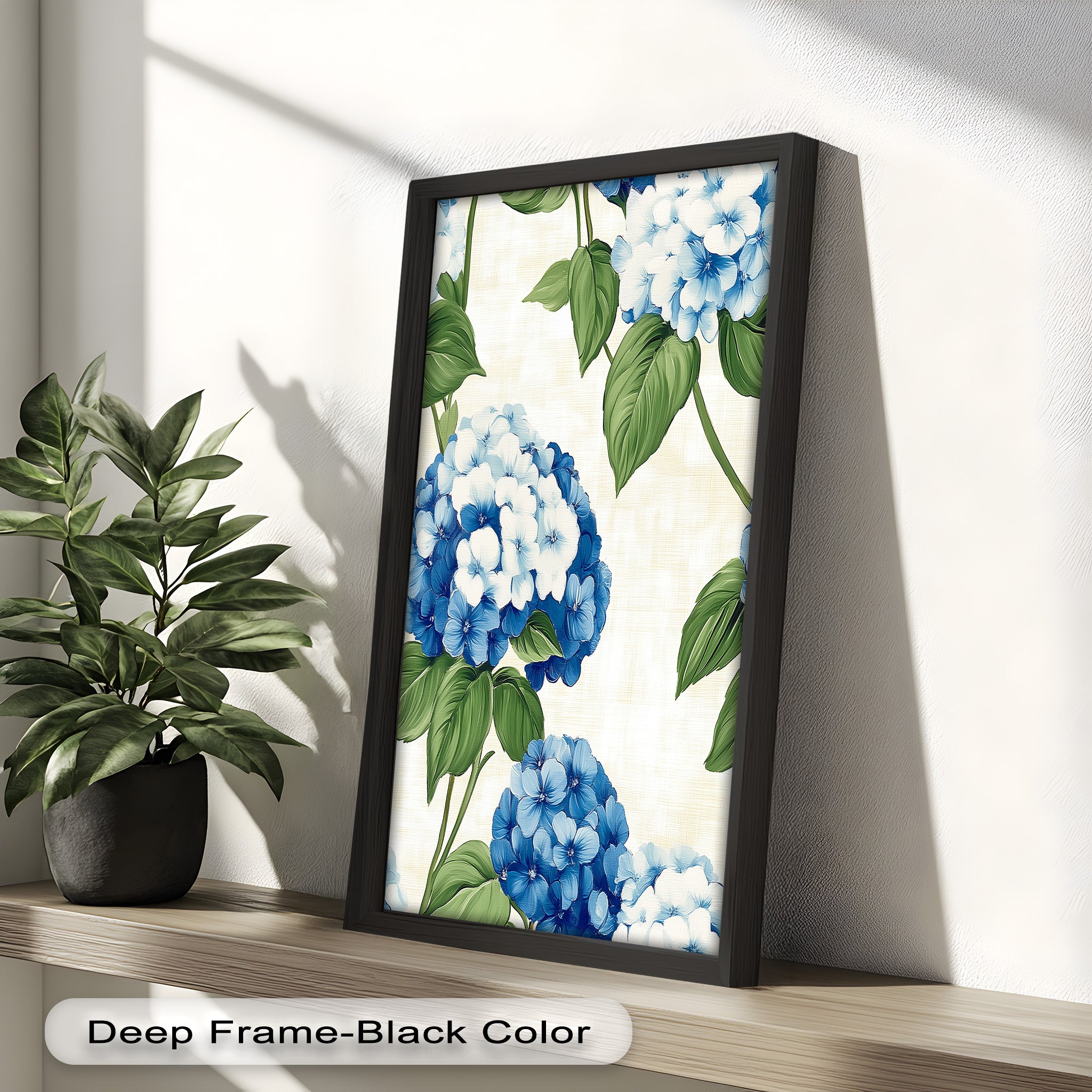 Blue and White Blooming Flower Oil Painting - Handmade Canvas Art for Home Decor, Living Room, Bedroom & Office Wall