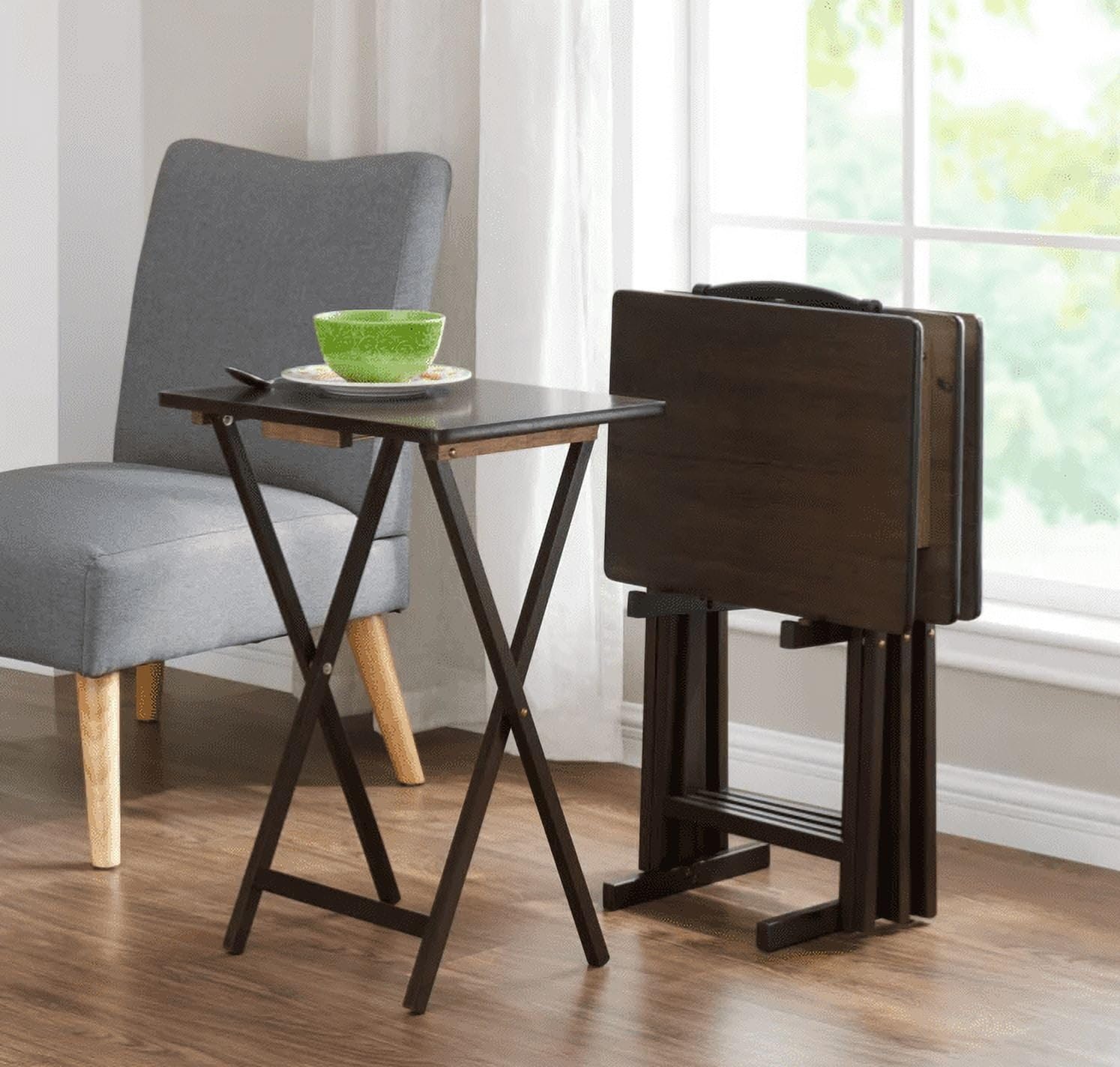 5-Piece Walnut Folding TV Tray Table Set - 19