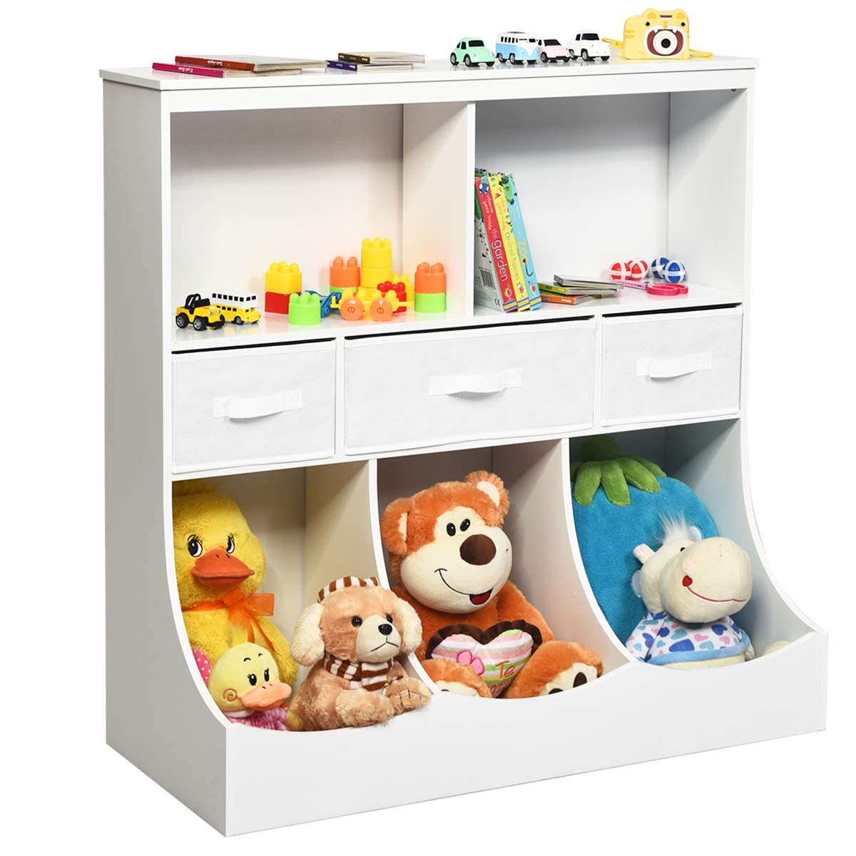 Costzon 3-Tier Kids Bookcase with 8 Compartment Boxes & 3 Removable Drawers - Freestanding Toddler Storage Organizer Cabinet Shelf for Children's Bedroom, Nursery, Playroom (White) - Perfect for Organizing Books, Toys & Decor in Kids Rooms