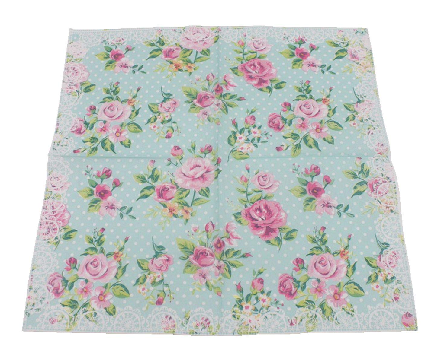 Pink Floral Paper Napkins 40 Count - 2-Ply 13x13 Inch Disposable Luncheon & Party Serviettes for Weddings, Baby Showers, and Tea Parties