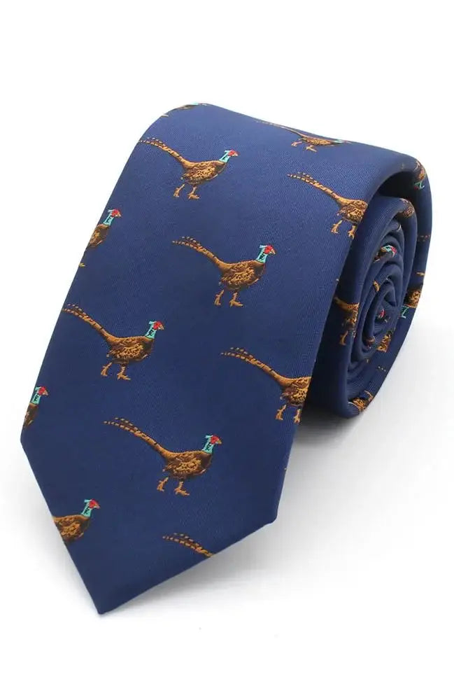 Luxury Navy Blue Pheasant Silk Tie for Men - Classic Business & Formal Necktie - Perfect for Weddings, Office & Special Occasions