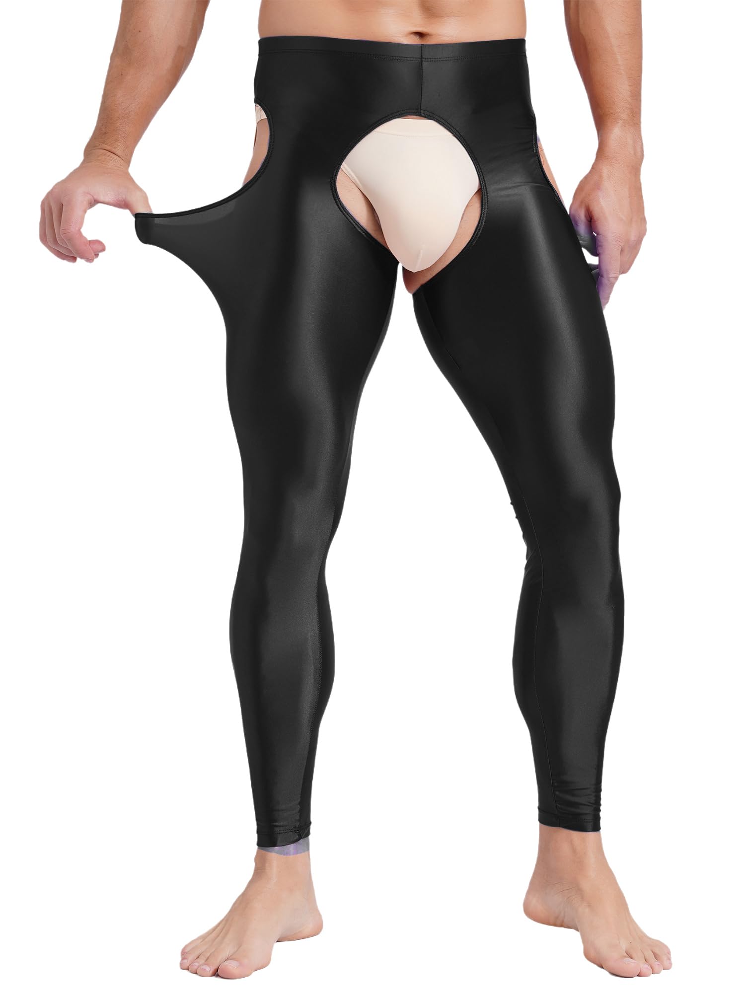 Men's Sheer Seamless Cutout Tights - Compression Workout Leggings with Suspender for Yoga, Running & Dance Performance | Breathable Gym Pants for Men