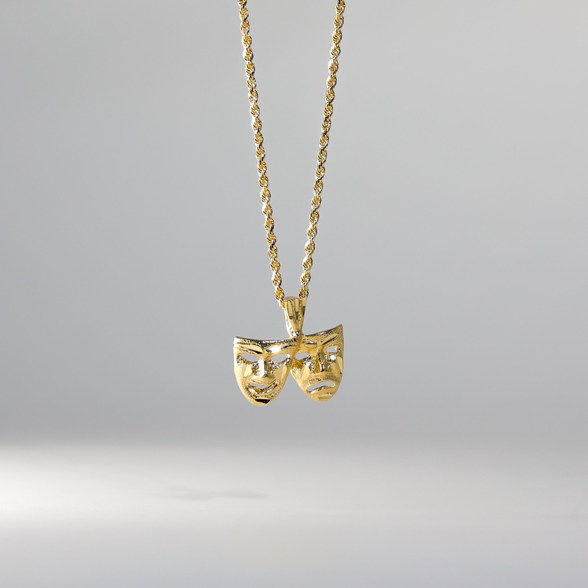Gold Comedy & Tragedy Mask Pendant Necklace - Model 1799 - Perfect for Theater Lovers, Drama Students & Shakespeare Enthusiasts