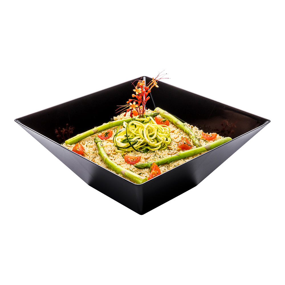 160 oz Square Black Plastic Serving Bowl - Large Modern Dish for Entertaining (11x11x4.5 Inches) - Bulk Pack of 25 - Perfect for Parties, Catering & Restaurant Use