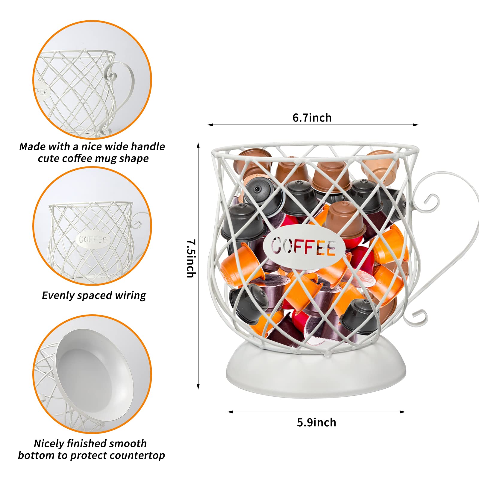 K Cup Holder for Keurig - Large White Coffee Pod Organizer for Countertop, Mug-Shaped Storage Basket for Coffee Bar - Perfect for Home, Office, and Kitchen Use