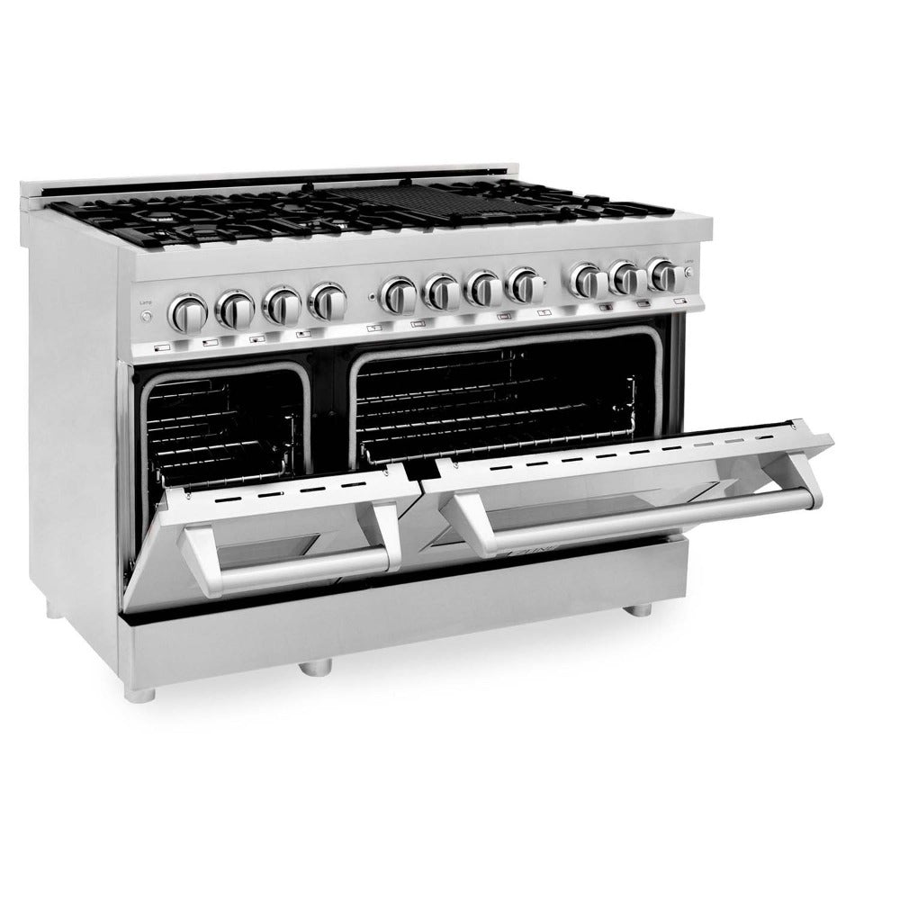 ZLINE 48 Inch Professional Kitchen Package - Stainless Steel Dual Fuel Range & Convertible Vent Hood (2KP RARH48) | Perfect for Home Chefs & Modern Kitchens