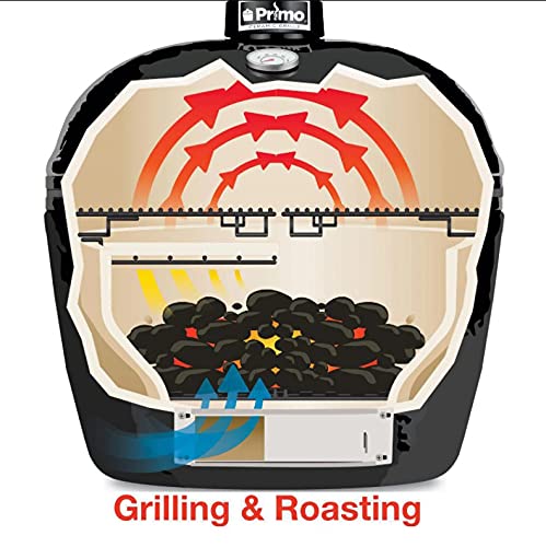 Primo Kamado XL 400 Oval Ceramic Charcoal Grill with Stainless Steel Grates - Outdoor BBQ, Smoking, Roasting & Baking - Perfect for Backyard, Patio & Tailgating (Black, 28