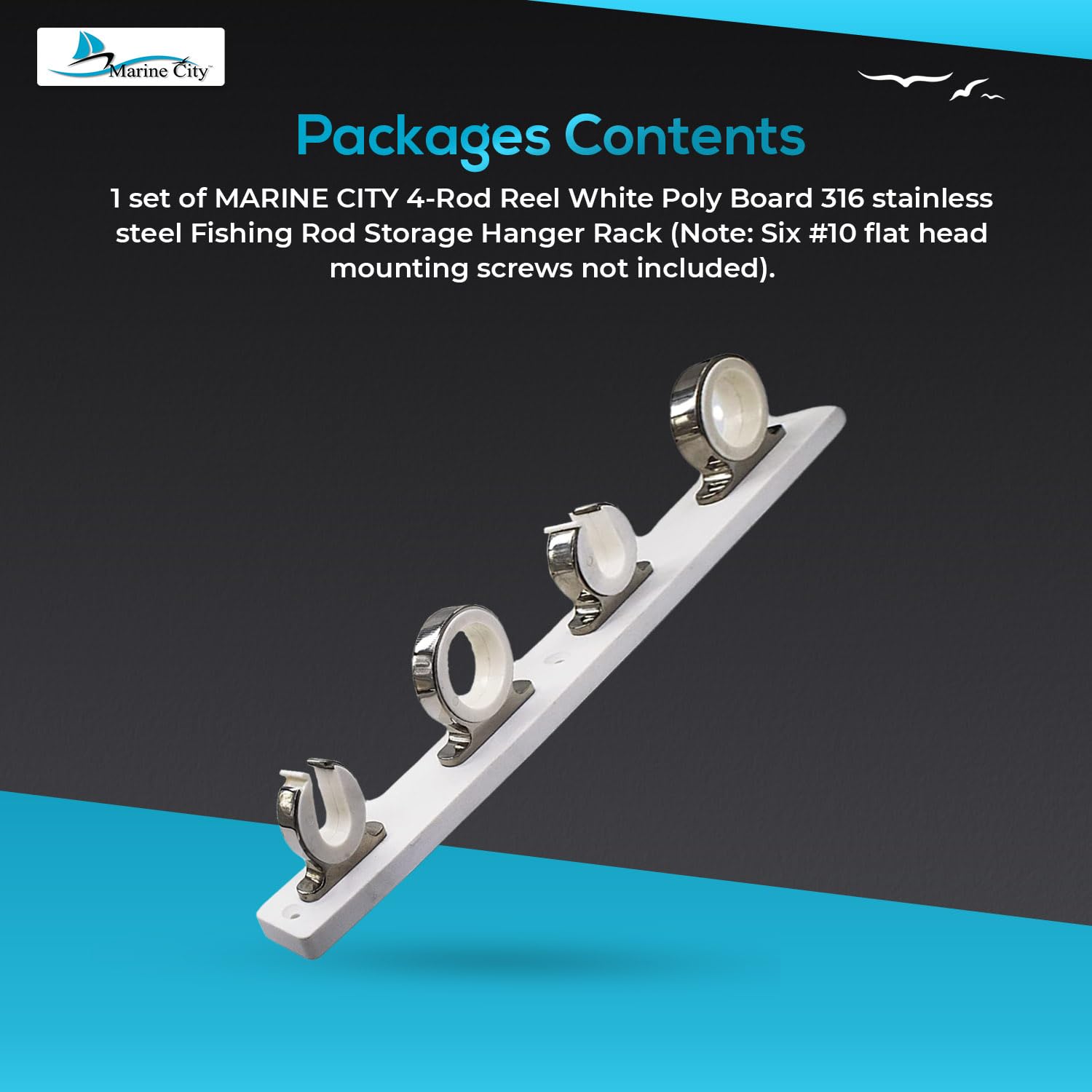 316 Stainless Steel Fishing Rod Holder Rack - White Poly Board with Smooth Polished Finish - Durable Marine & Boat Accessory for Fishing Rod Storage - Perfect for Yachts, Vans, Cars, Garages & Home Organization (1 Pack)