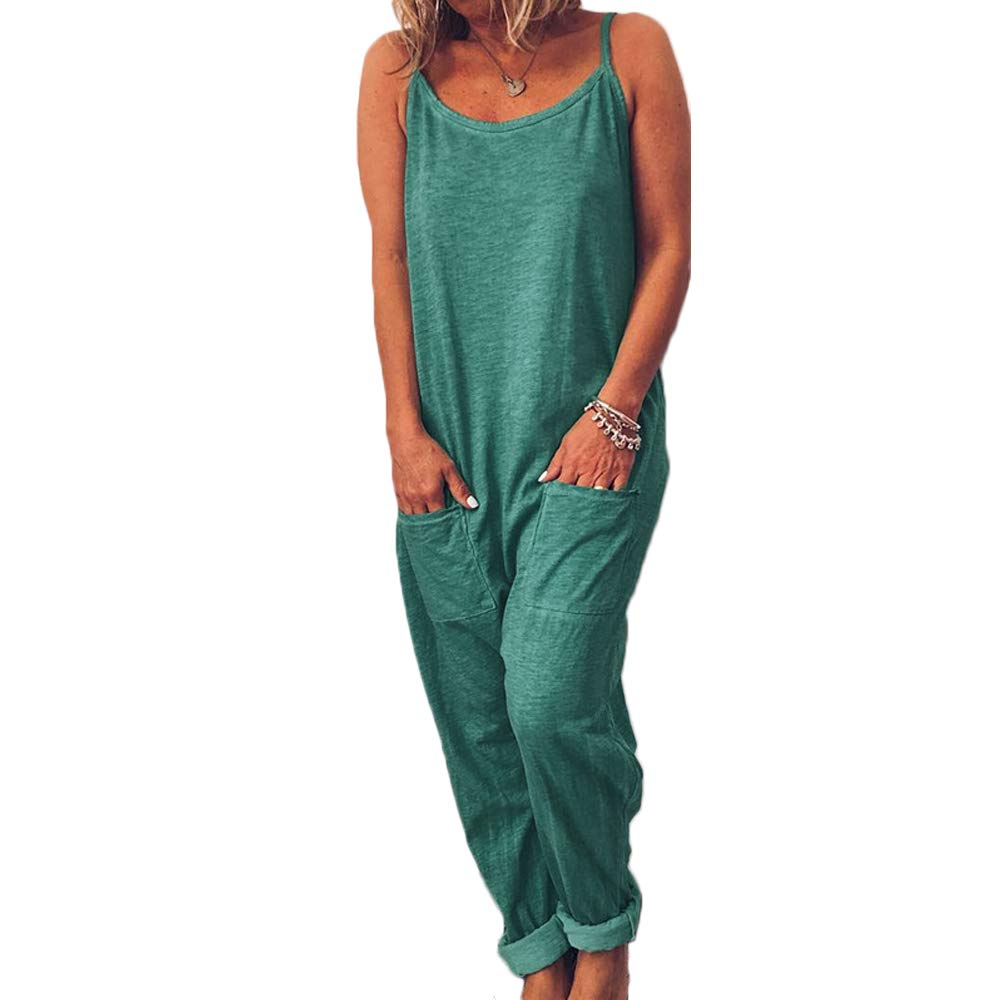 Nituyy Women's Loose Strappy Boho Jumpsuit - Casual Baggy One Piece Romper with Pockets | Perfect for Summer Outfits, Beach Vacations & Music Festivals