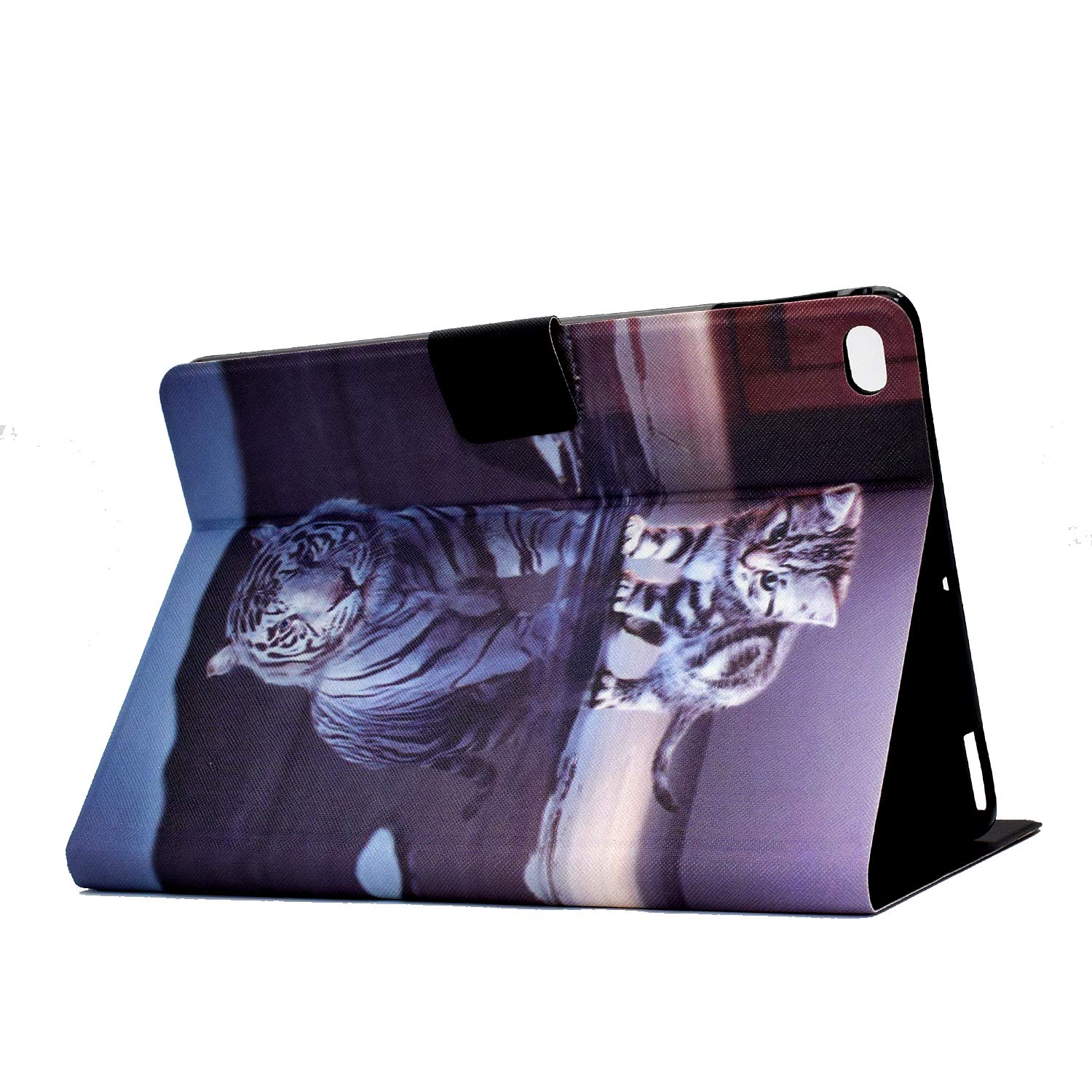 Premium PU Leather iPad Case for 9.7-inch iPad 6th/5th Gen (2017/2018) & iPad Air 2/Air 1 - Auto Wake/Sleep Flip Cover with Card Holder & Stand Function - Perfect for Work, Travel and Daily Use (Cat & Tiger Design)