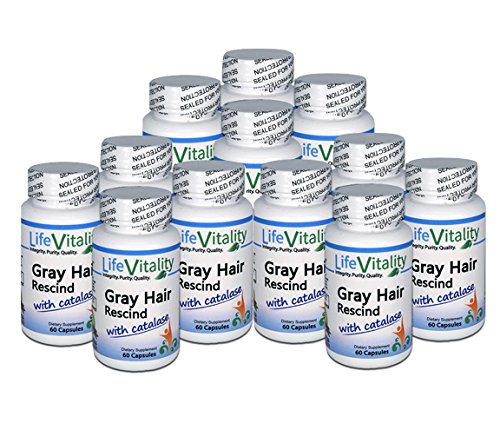 Life Vitality Gray Hair Rescind Supplement - 60 Capsules (12 Bottles - 720 Caps) with Catalase & Saw Palmetto to Reverse Gray Hair, Restore Natural Color & Promote Thickness | For Men & Women Seeking Youthful Hair | Daily Use for Visible Results