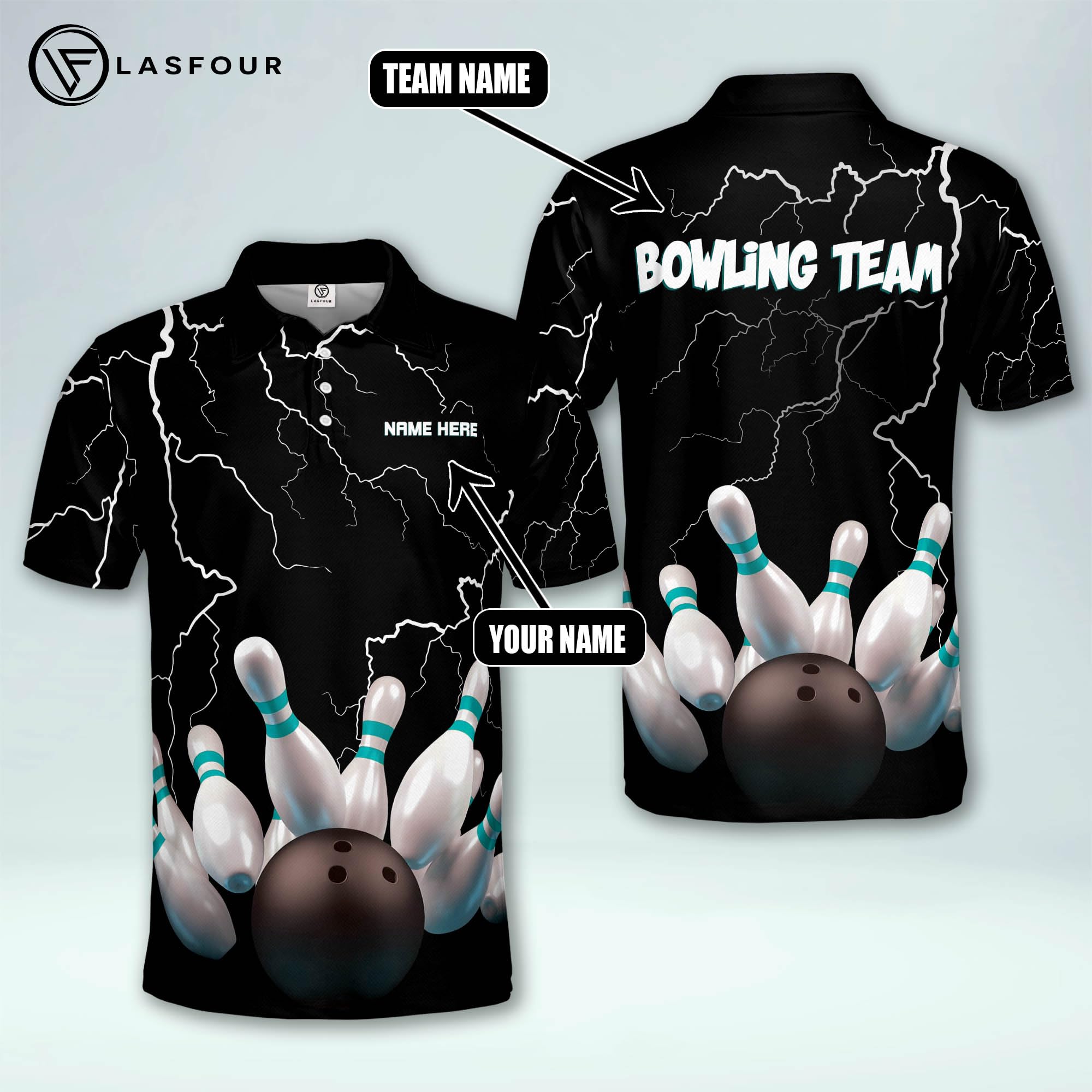 LASFOUR Custom Bowling Shirts for Men - Personalized Short Sleeve Team Shirts for Bowling Leagues & Tournaments - Perfect for Casual Wear & Bowling Parties