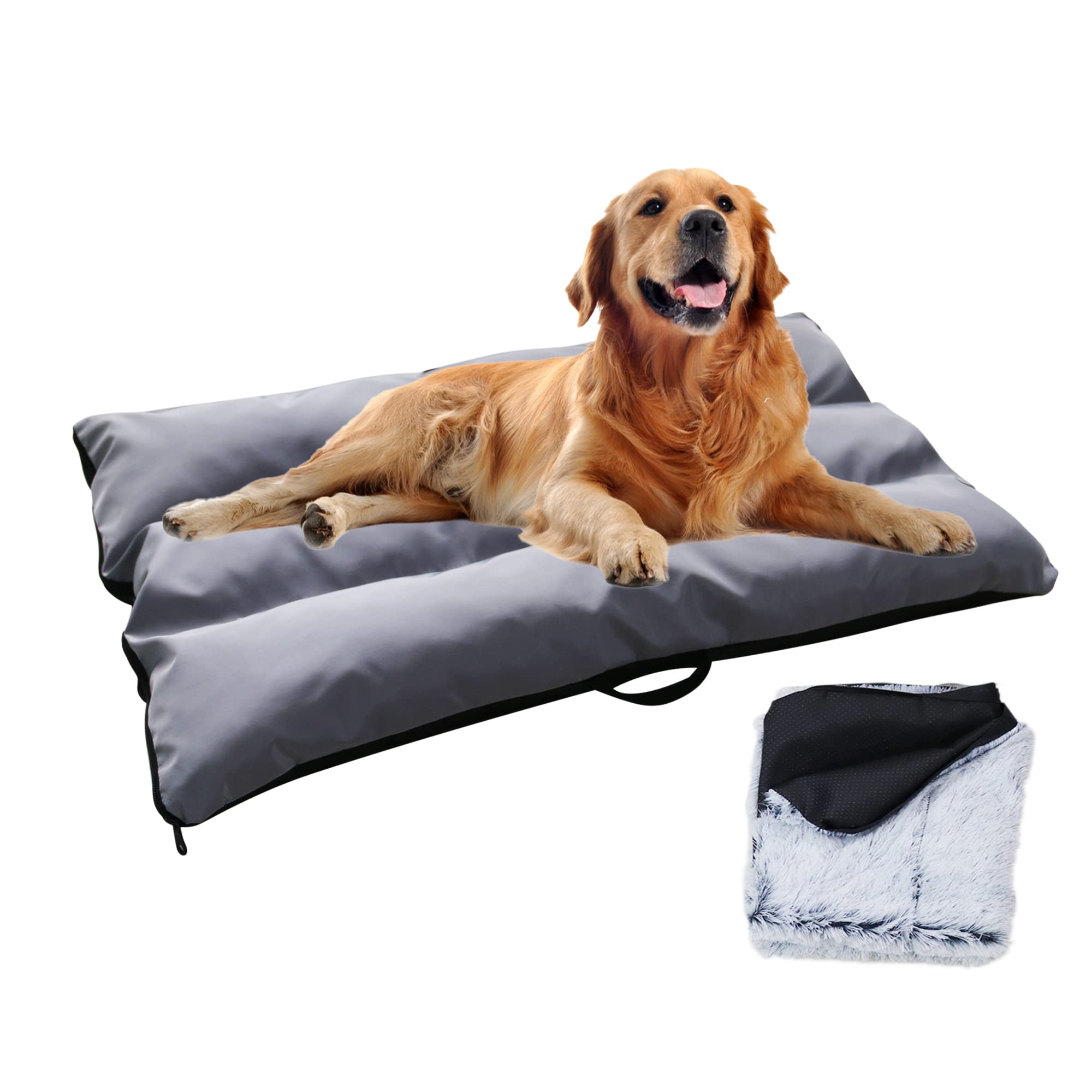 Waterproof Large Dog Crate Bed Pad - Washable Cooling Pet Mat with Fluffy Cover for Indoor & Outdoor Use | All-Season Comfort for Dogs, Perfect for Crates, Kennels, and Travel
