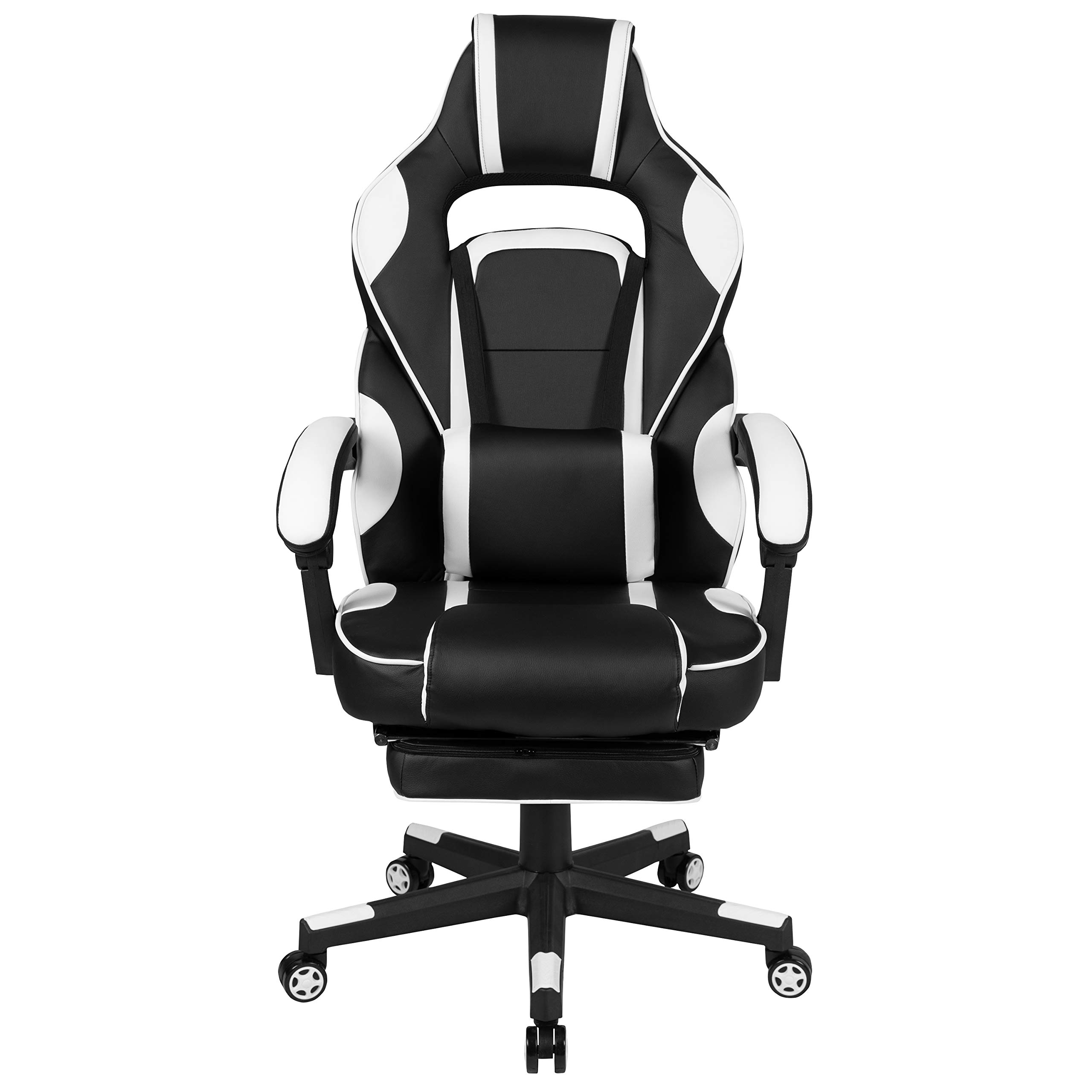 EMMA + OLIVER White Ergonomic Gaming Chair with Adjustable Reclining Back, Armrests, Footrest & Massage Lumbar Support - Perfect for PC Gaming, Office Work & Home Relaxation