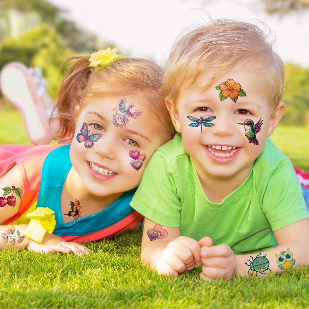 Glitter Temporary Tattoos for Girls - 10 Sheets with Flowers, Birds, Butterflies & Hearts | Kids Birthday Party Supplies, Gifts & Decorations | Perfect for Birthday Parties, Festivals, Themed Events & DIY Crafts