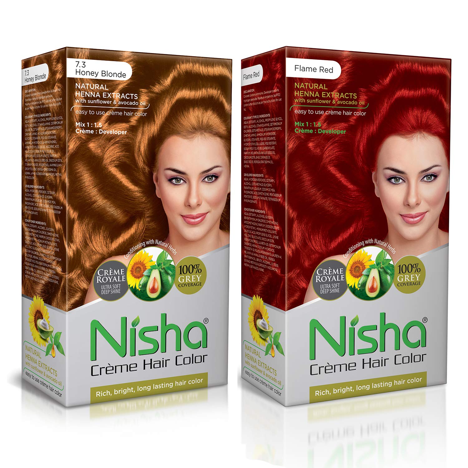 Nisha Creme Hair Color Combo Pack - Honey Blonde & Flame Red - Rich, Bright, Long-Lasting Shine Hair Dye (60g + 90ml + 18ml Conditioner) for Vibrant At-Home Hair Coloring & Salon-Quality Results