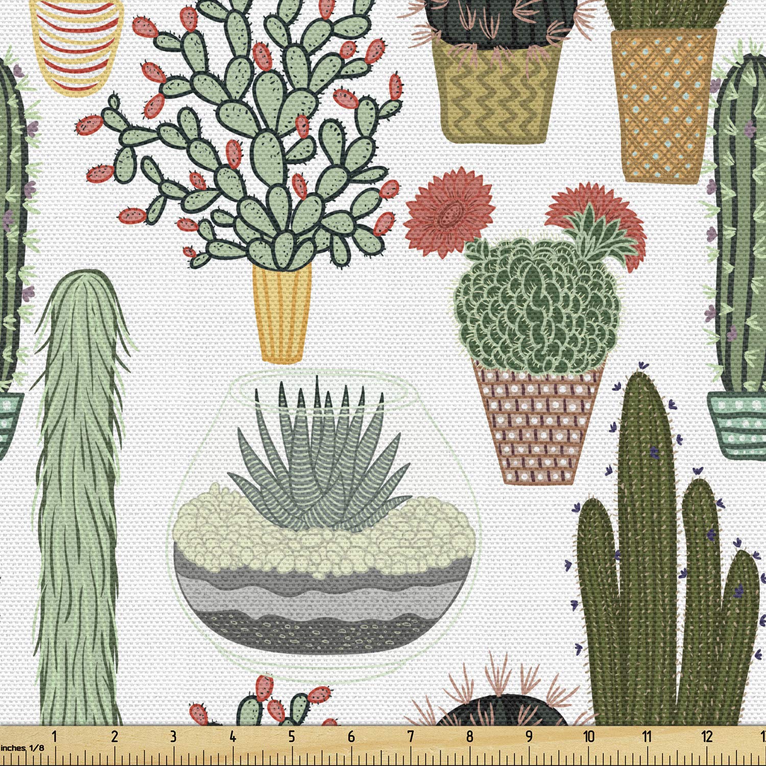 Ambesonne Cactus Print Fabric by The Yard - Succulent Plants & Potted Cacti Botanical Floral Design for Upholstery, Curtains, Pillows & Home Decor - Mexican Garden Style Multicolor Cotton Fabric for DIY Crafts, Sewing Projects & Interior Design