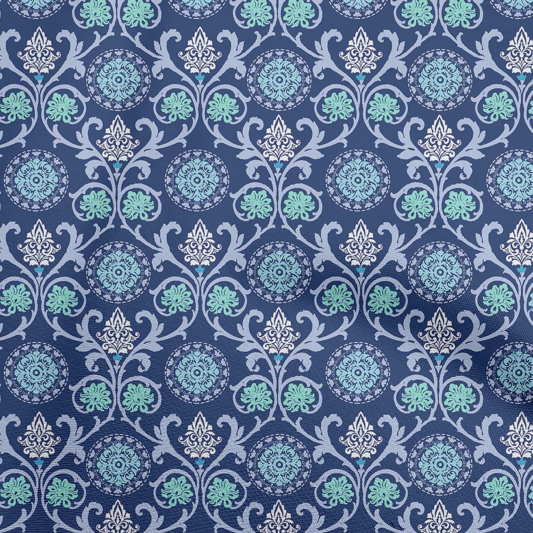 oneOone Polyester Spandex Royal Blue Suzani Print Fabric - 56 Inch Wide Dress Material by The Yard | Perfect for Asian-Inspired Dresses, Home Decor & DIY Sewing Projects