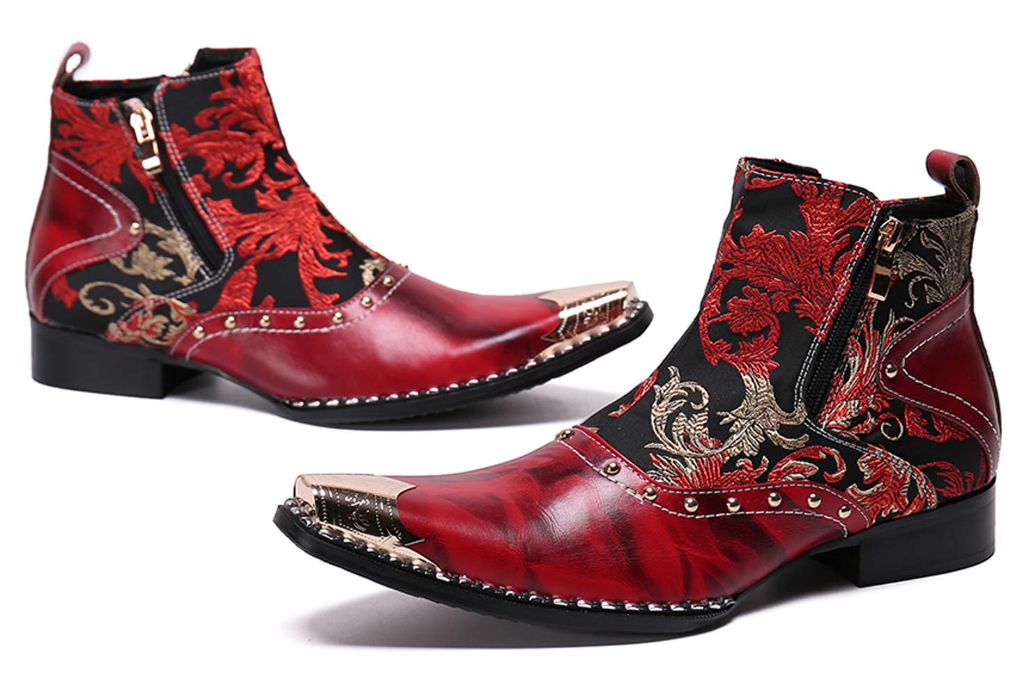 Santimon Men's Western Boots - Genuine Leather Dress Chelsea Boots with Stylish Zipper & Metal Toe | Comfortable Cowboy Boots for Casual Wear, Work & Outdoor Activities