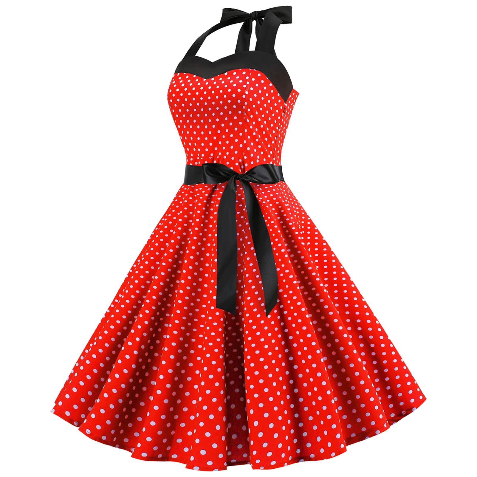 Vintage Women's Sexy Halter Swing Evening Dress - Plus Size Polka Dot A-Line Formal Gown for Wedding, Party & Special Occasions