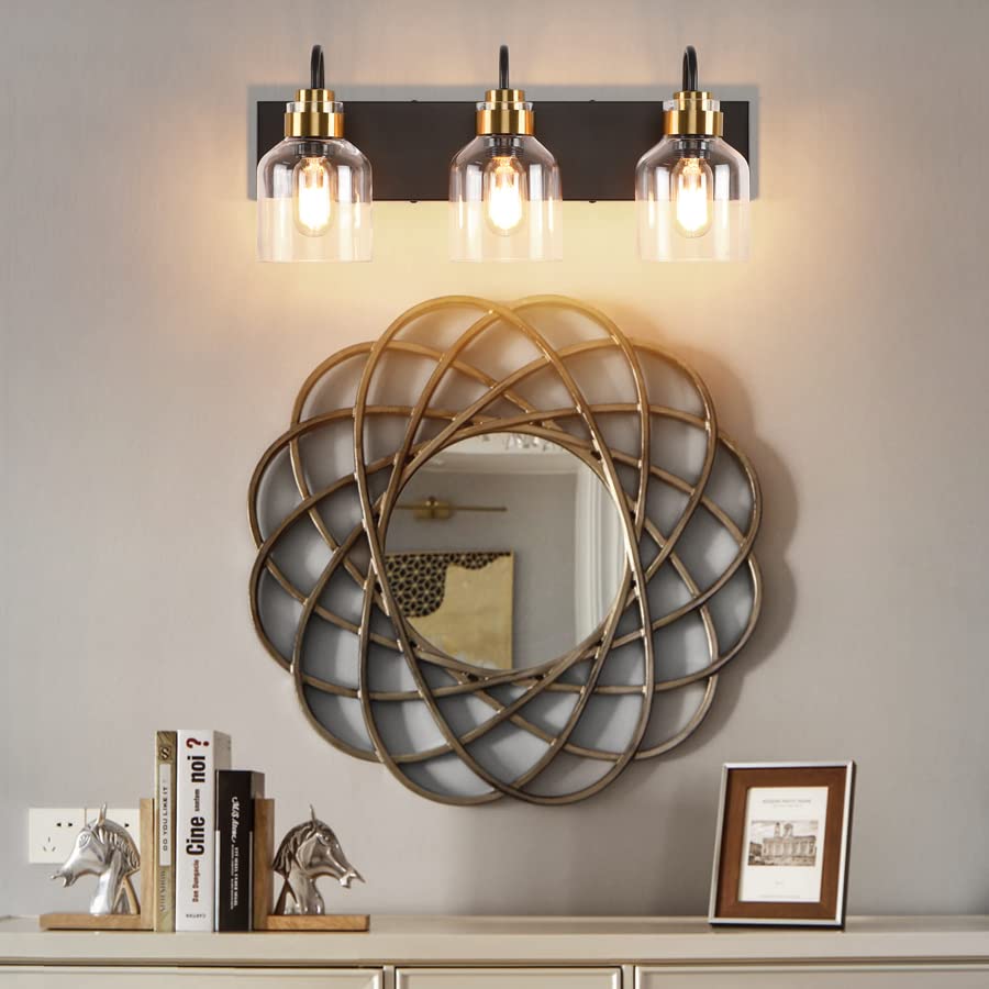 PRESDE Black Bathroom Vanity Light Fixtures - 3-Light Brushed Bronze Wall Sconce for Mirror Lighting | Perfect for Modern Bathroom, Powder Room & Dressing Room Makeup Vanity