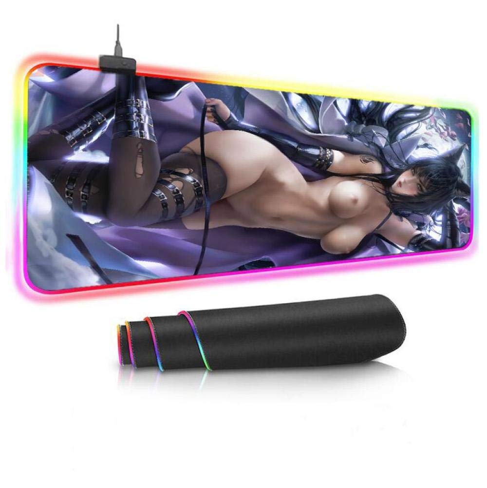 SHZJM RGB Gaming Mouse Pad with LED Backlit - Large 11.8x23.6 Inch Anime Girl Design for PC Gamers - Perfect for Esports, Office Work & Computer Gaming Accessories