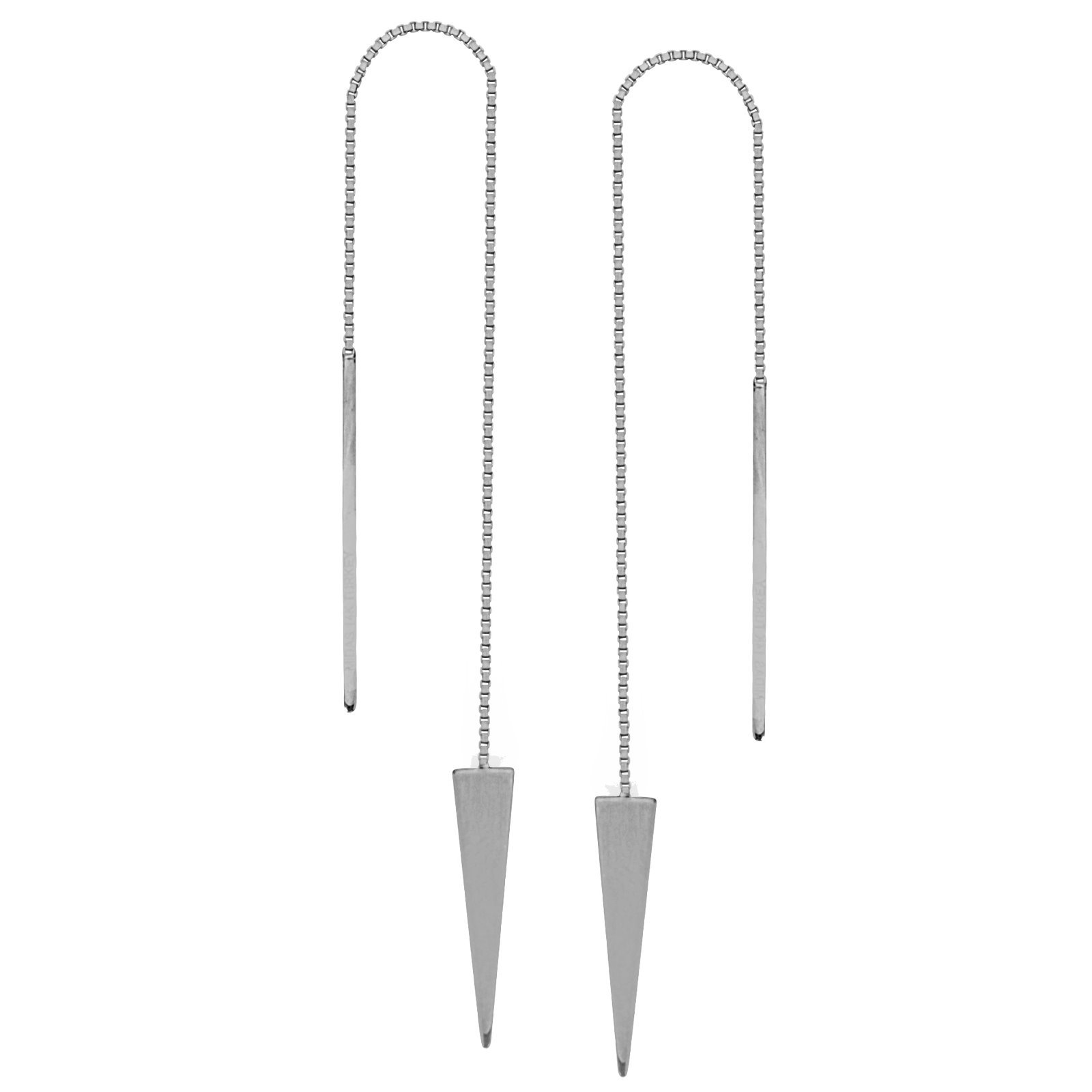 14K White Gold Threader Earrings - Polished Solid Triangle & Bar Design with Box Chain - Elegant & Dainty Jewelry for Everyday Wear, Parties & Special Occasions