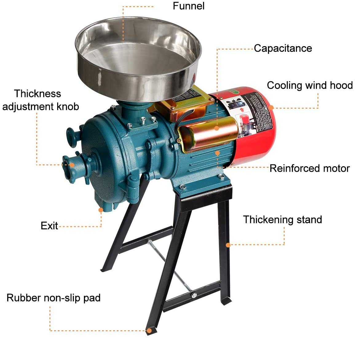 3000W Electric Grain Grinder Mill for Corn, Rice, Coffee & Wheat - 110V Commercial Powder Machine with Funnel - Perfect for Home Kitchens, Bakeries & Coffee Shops