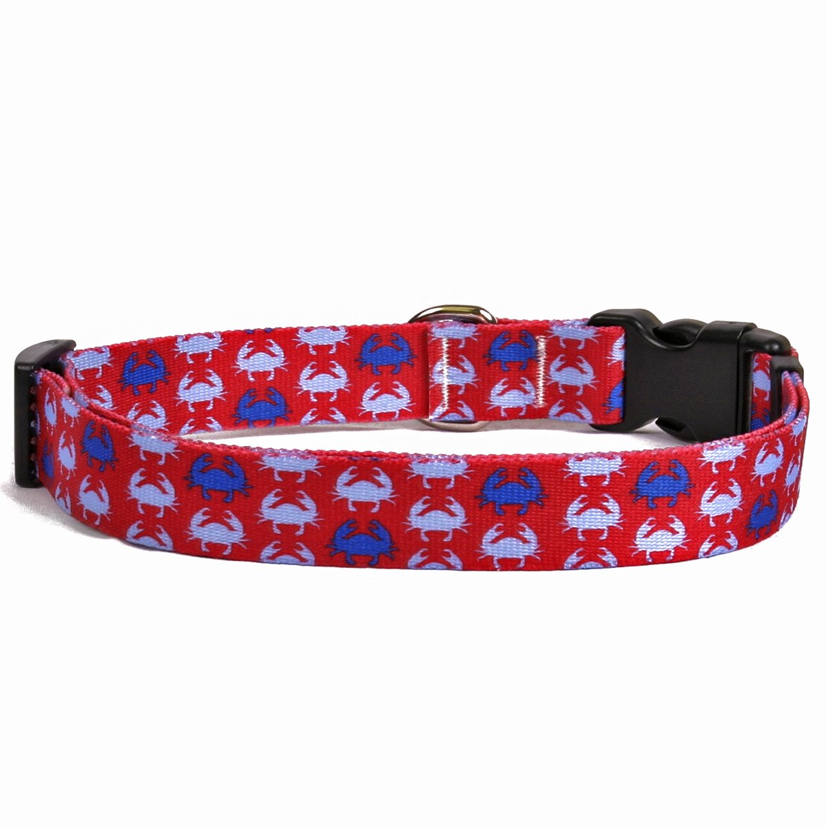 Yellow Dog Design Blue Crabs Dog Collar - Adjustable 14-20 Inch Neck, Medium 1 Inch Wide - Perfect for Beach Walks & Summer Adventures