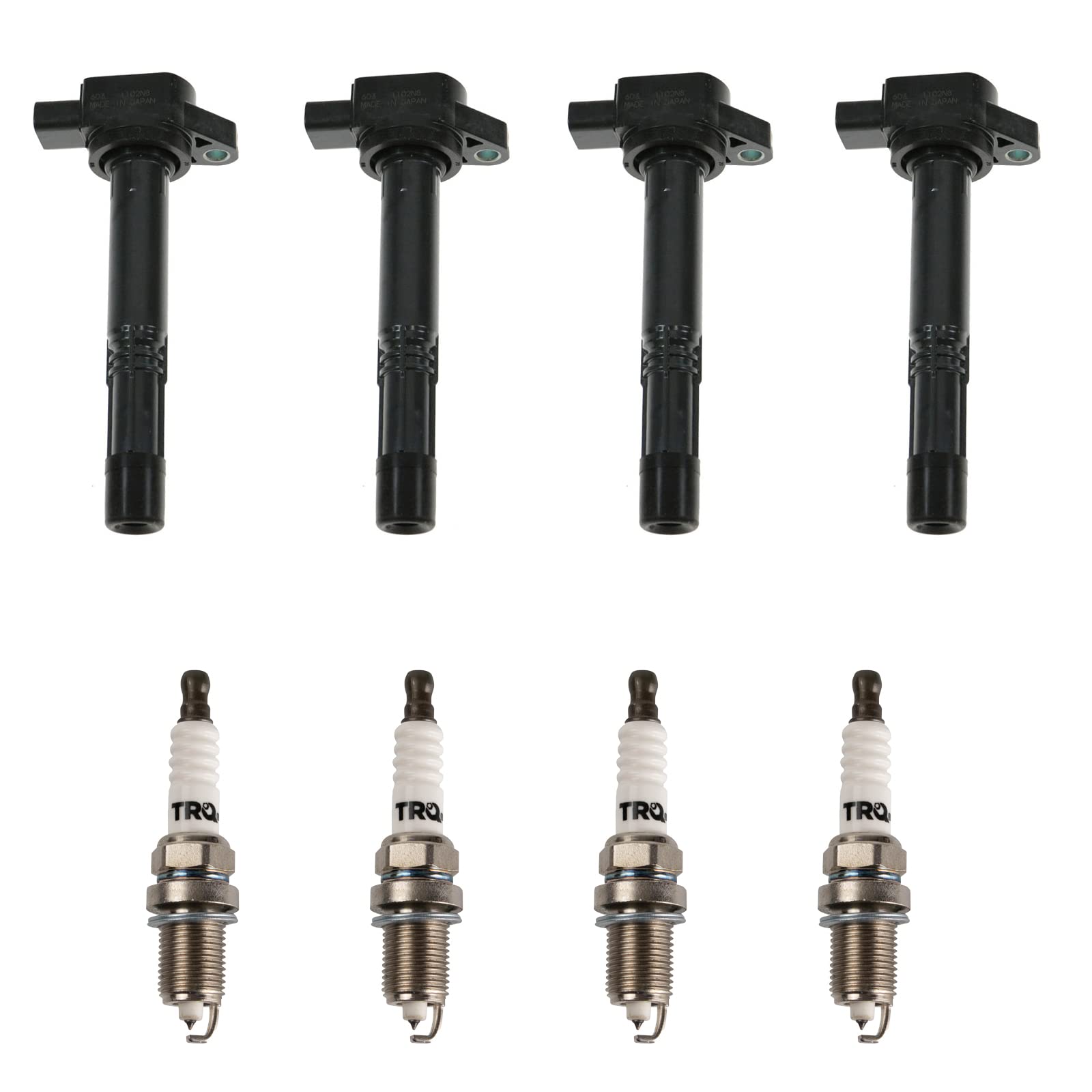 TRQ Ignition Coil & Spark Plug Kit - Compatible with Honda Accord 2003-2007, Acura RSX 2002-2006, Civic 2002-2011, CR-V 2002-2009, Element 2003-2011 - High Performance Replacement Parts for Smoother Engine Start & Better Fuel Efficiency