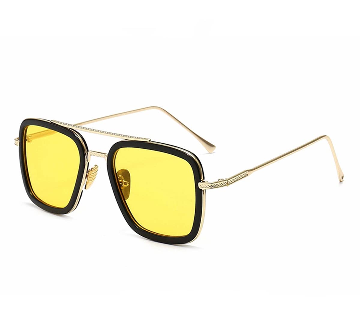 Tony Stark Sunglasses for Men & Women - Vintage Square Metal Frame Iron Man & Spider-Man Inspired Eyewear - Perfect for Cosplay, Halloween, and Superhero Fans