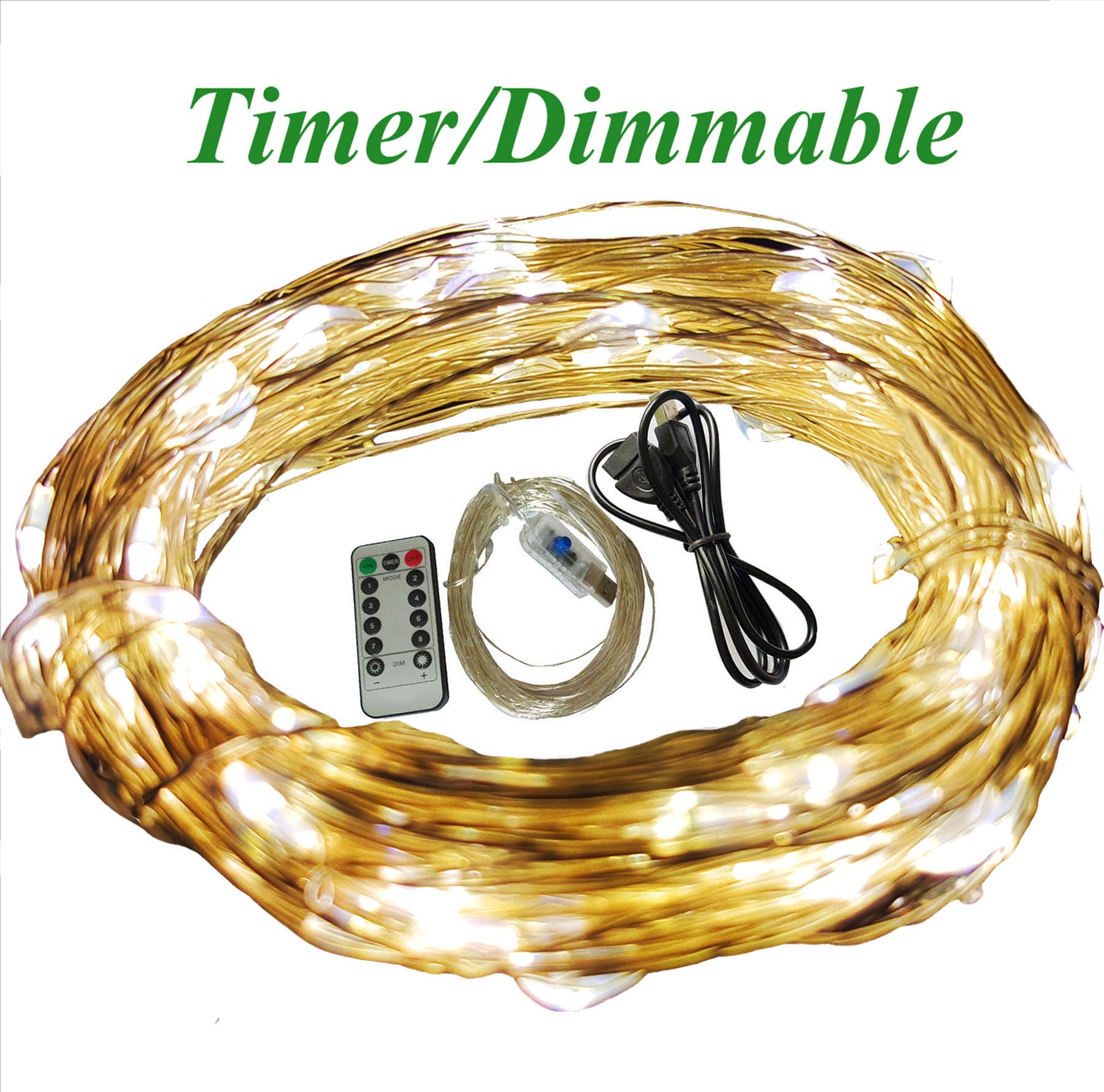 Dimmable 5V 50ft 150 LEDs USB String Lights with Remote - Waterproof Flexible Copper Wire, Warm White Holiday Decorative LED Lights for Outdoor & Indoor Use | Perfect for Christmas, Parties, Weddings, Bedrooms & Garden Decor