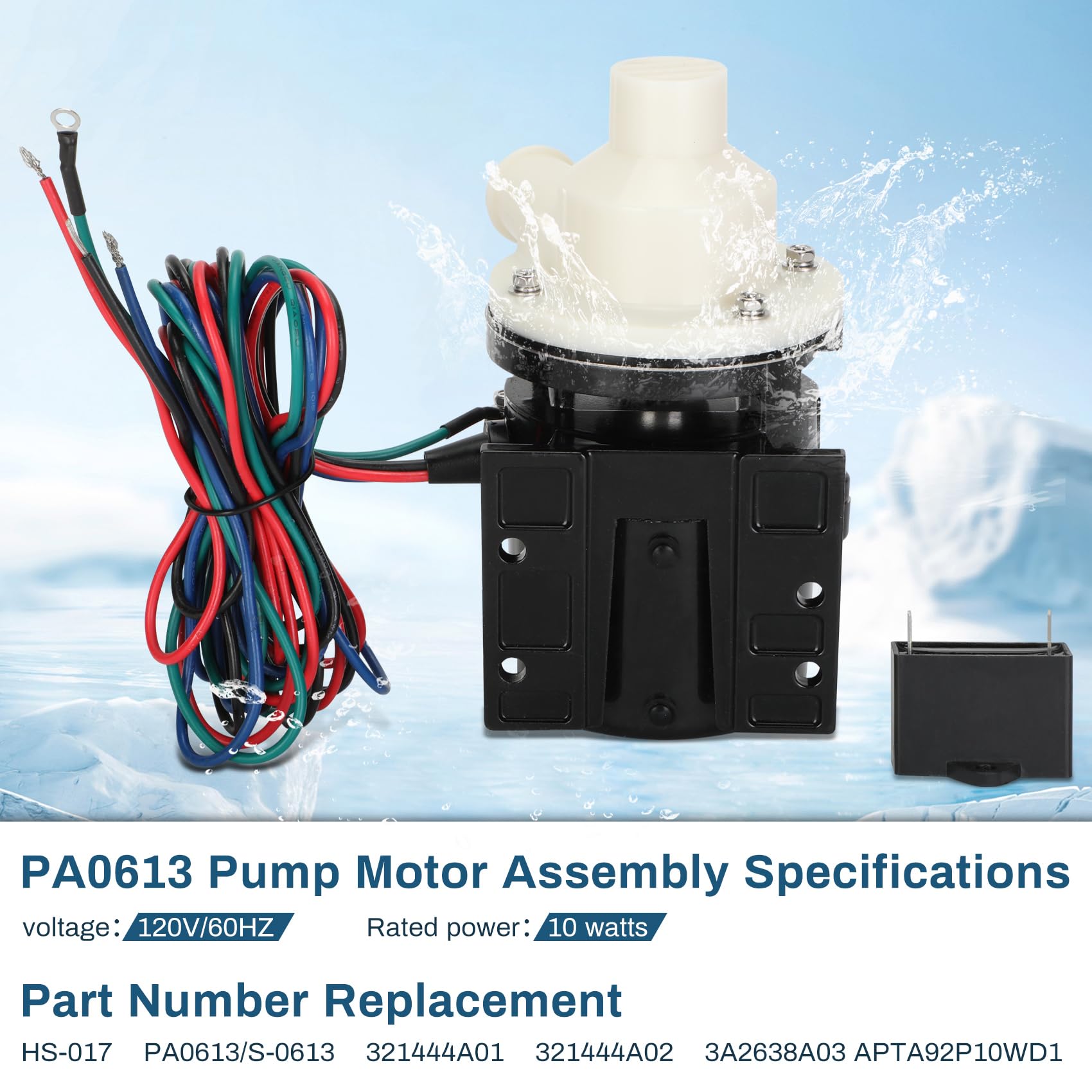 Hoshizaki PA0613 Water Pump Replacement - High-Performance Motor Assembly with Enhanced Sealing & Quiet Operation (Includes Capacitor) | Compatible with Hoshizaki Ice Machines & Commercial Refrigeration Systems