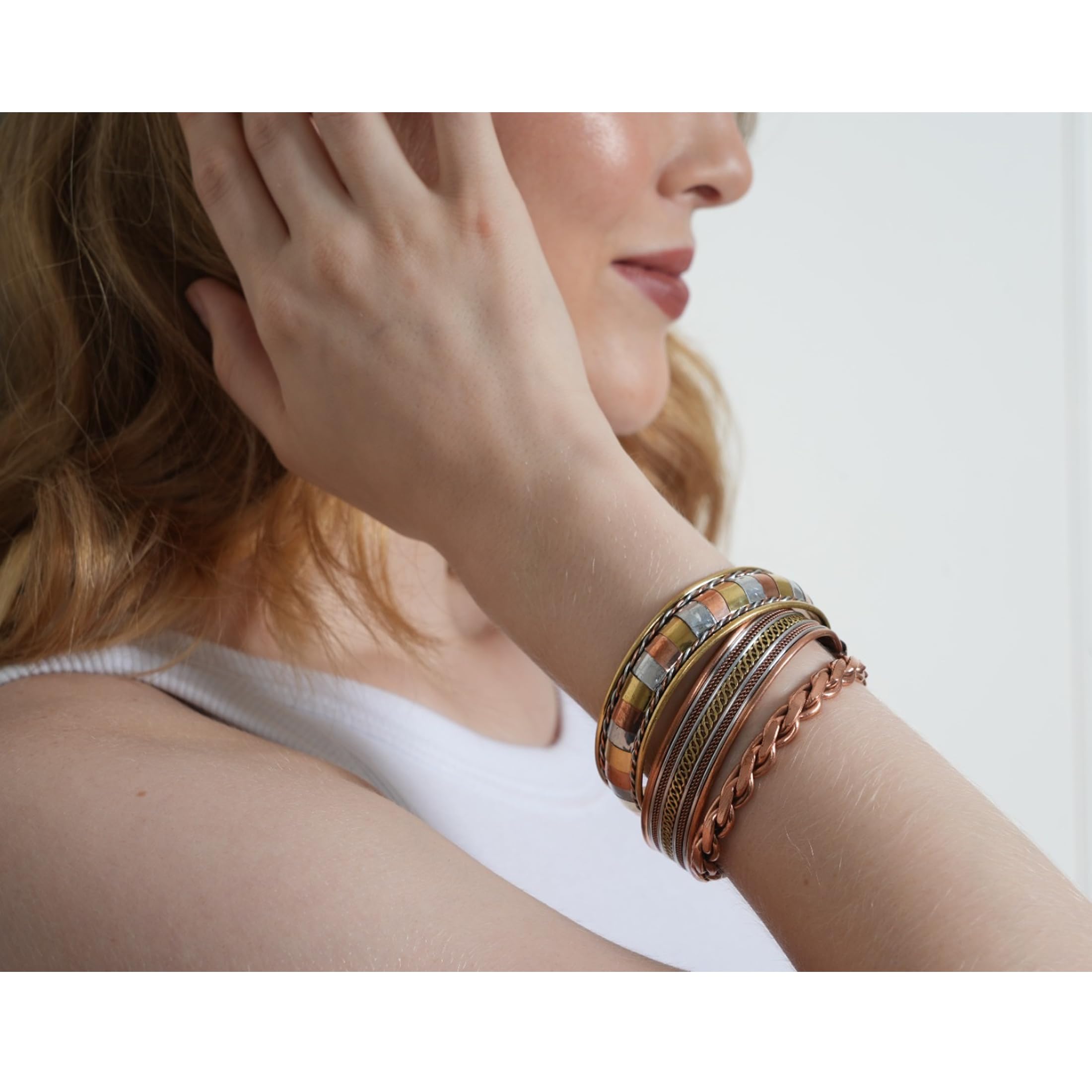 Authentic Tibetan Style Touchstone Copper Bracelet - Hand Forged Solid High Gauge Copper Cuff Jewelry for Men & Women - Multiple Design Options - Perfect for Yoga, Meditation & Spiritual Healing
