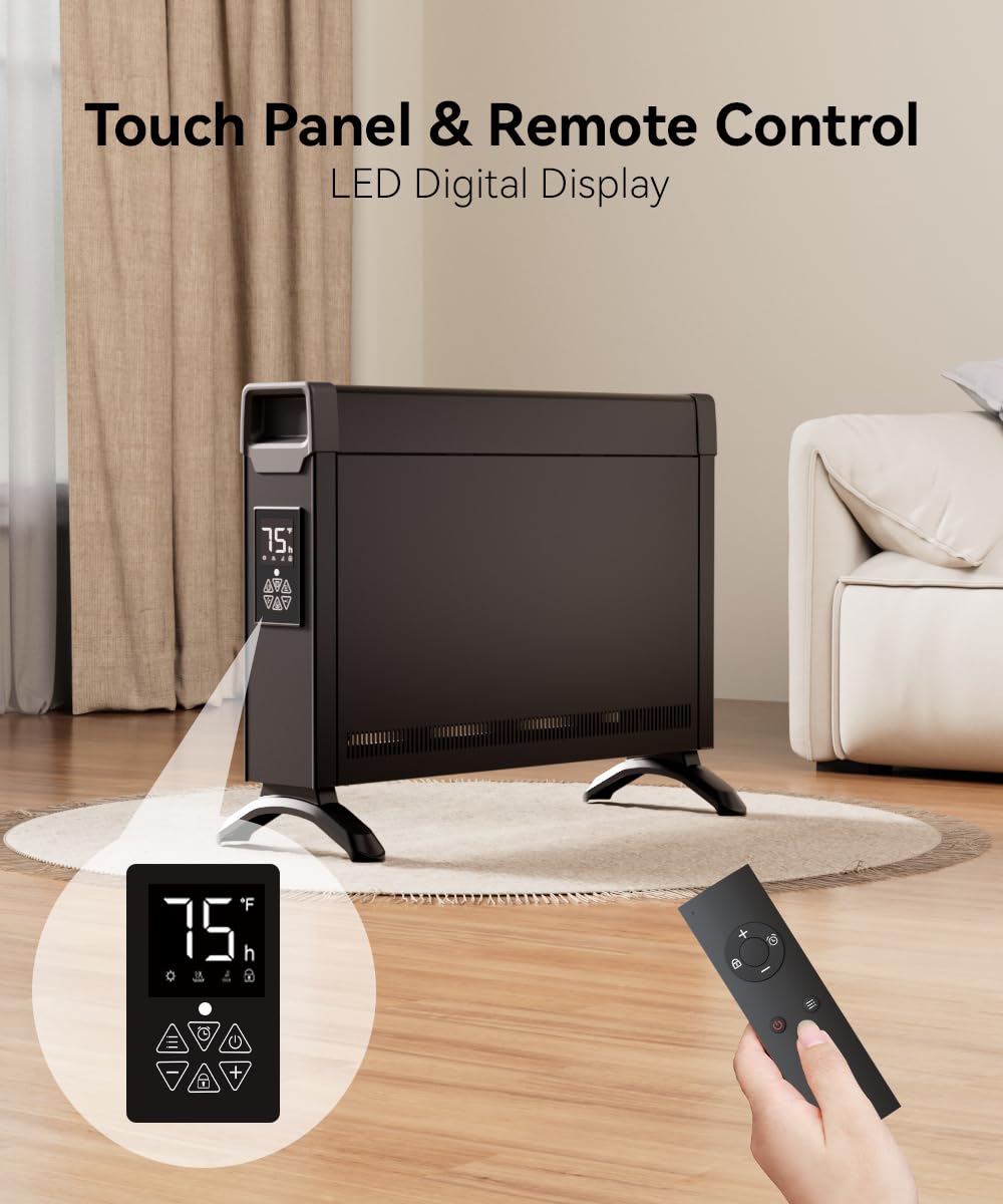 BREEZEHEAT Electric Panel Heater - Fanless Quiet Convection Space Heater with LED Digital Display, Adjustable Thermostat & Timer - Remote Control for Bedroom, Office, Living Room - Perfect for Winter Home Heating & Energy Efficient Warmth