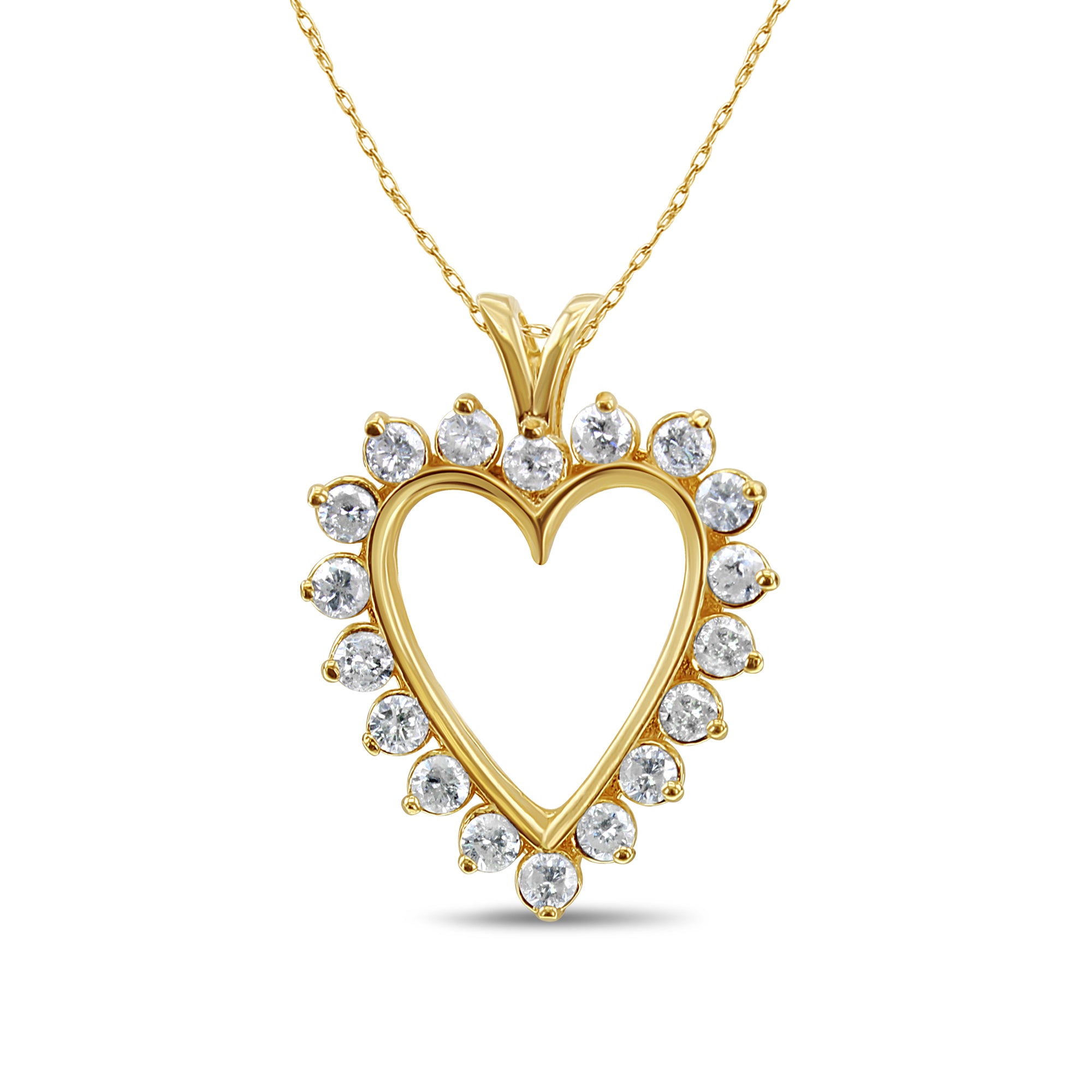 1.37cttw Diamond Cutout Heart Necklace - 14k Yellow Gold Pendant for Women, Valentine's Day Gift, Anniversary Jewelry, Bridal Party, Romantic Occasions