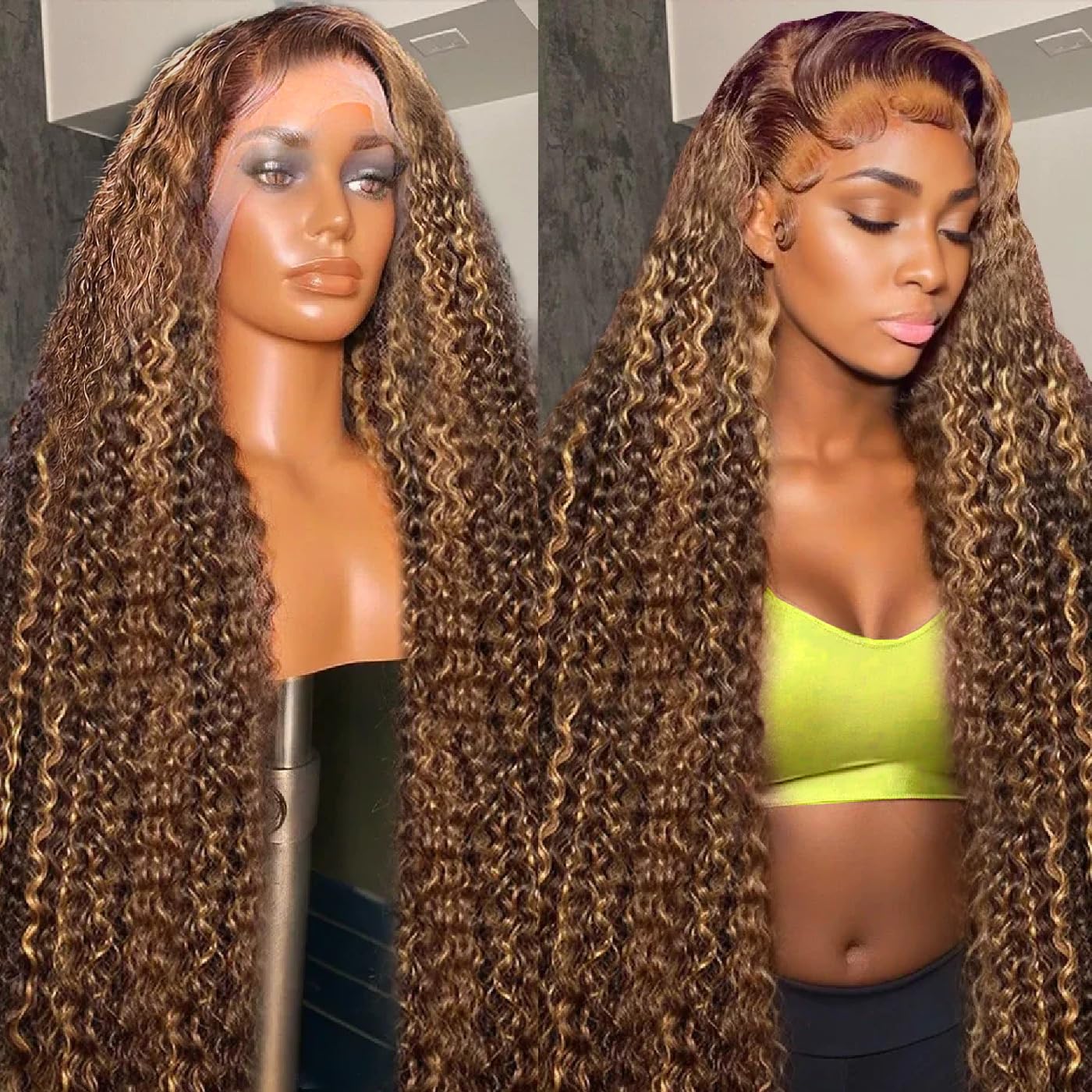 28 Inch 13x6 HD Lace Front Wig - 200% Density Human Hair Deep Wave Ombre (4/27 Honey Blonde) - Pre Plucked Hairline & Glueless Design for Women | Perfect for Daily Wear, Parties & Special Occasions