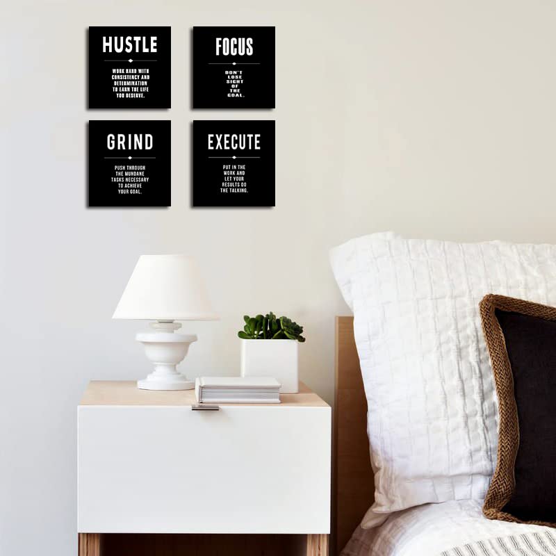 Vijf Arte Grind Hustle Execute Focus Black Motivational Canvas Wall Art - 12