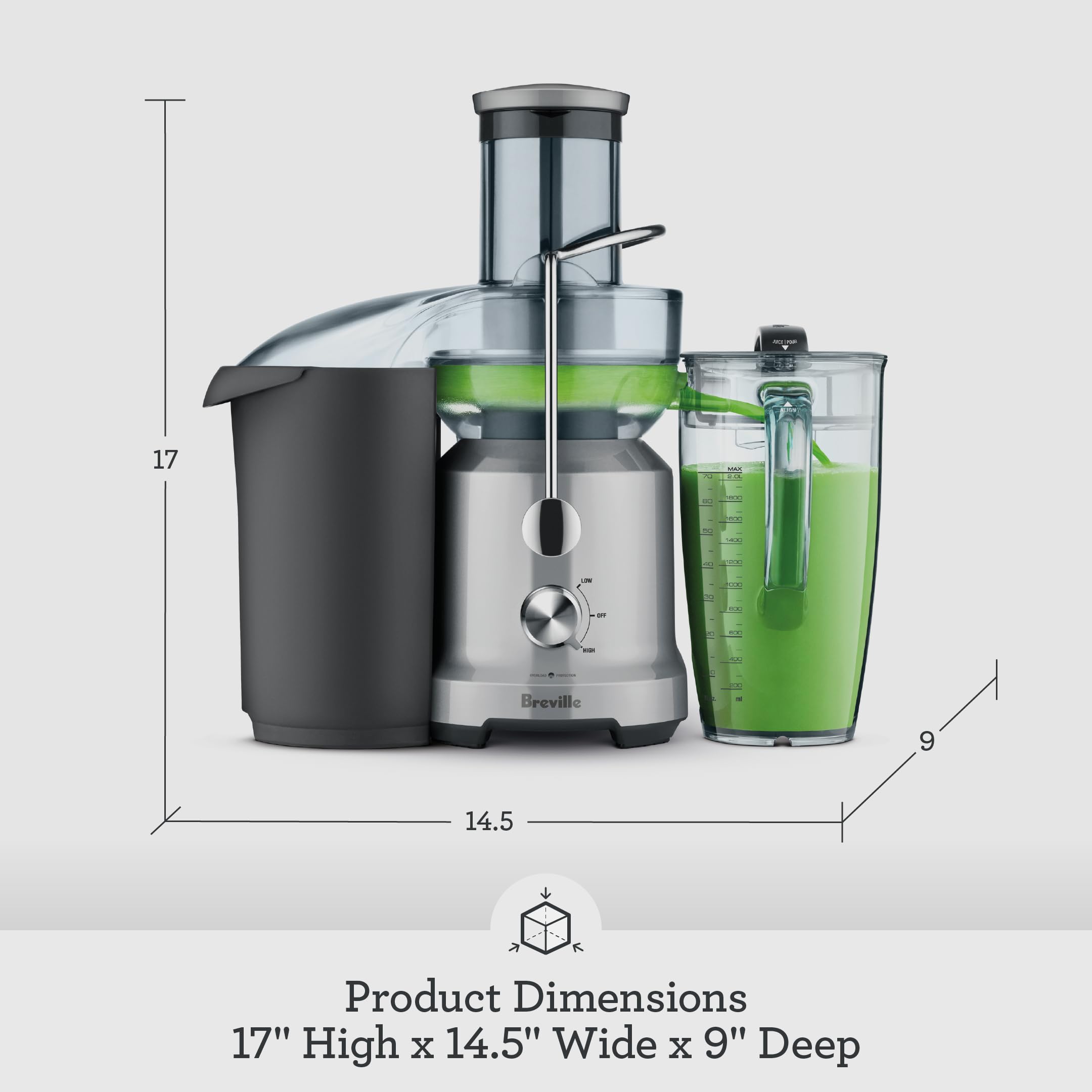 Breville RM-BJE430SIL Juicer Machine - Brushed Stainless Steel Cold Press Slow Juicer for Fruits & Vegetables (Renewed) | Perfect for Healthy Smoothies, Detox Drinks & Fresh Juice at Home