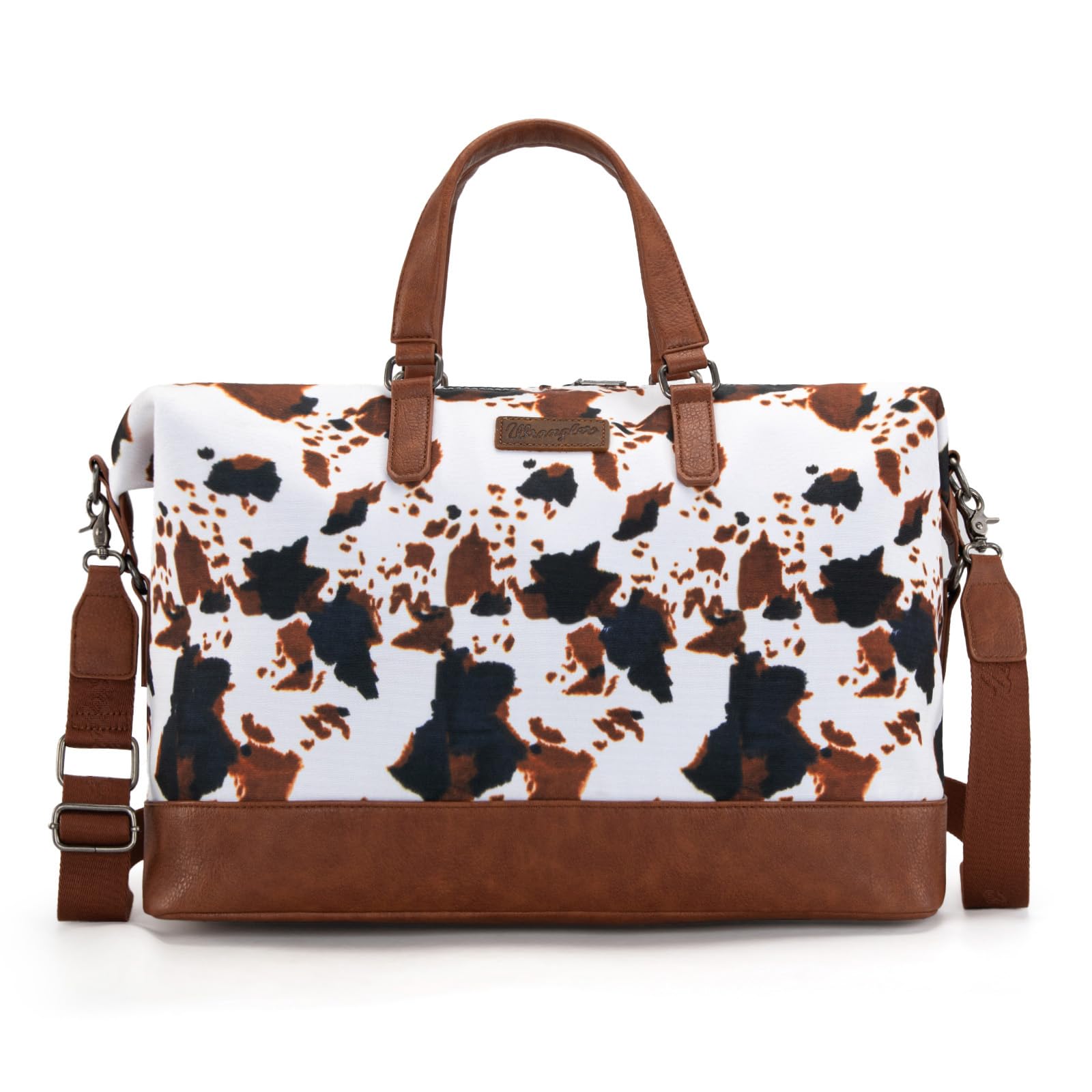 Wrangler Women's Oversized Cow Print Travel Duffle Bag - Weekender & Overnight Bag WG133-5110BR - Perfect for Gym, Weekend Getaways & Air Travel