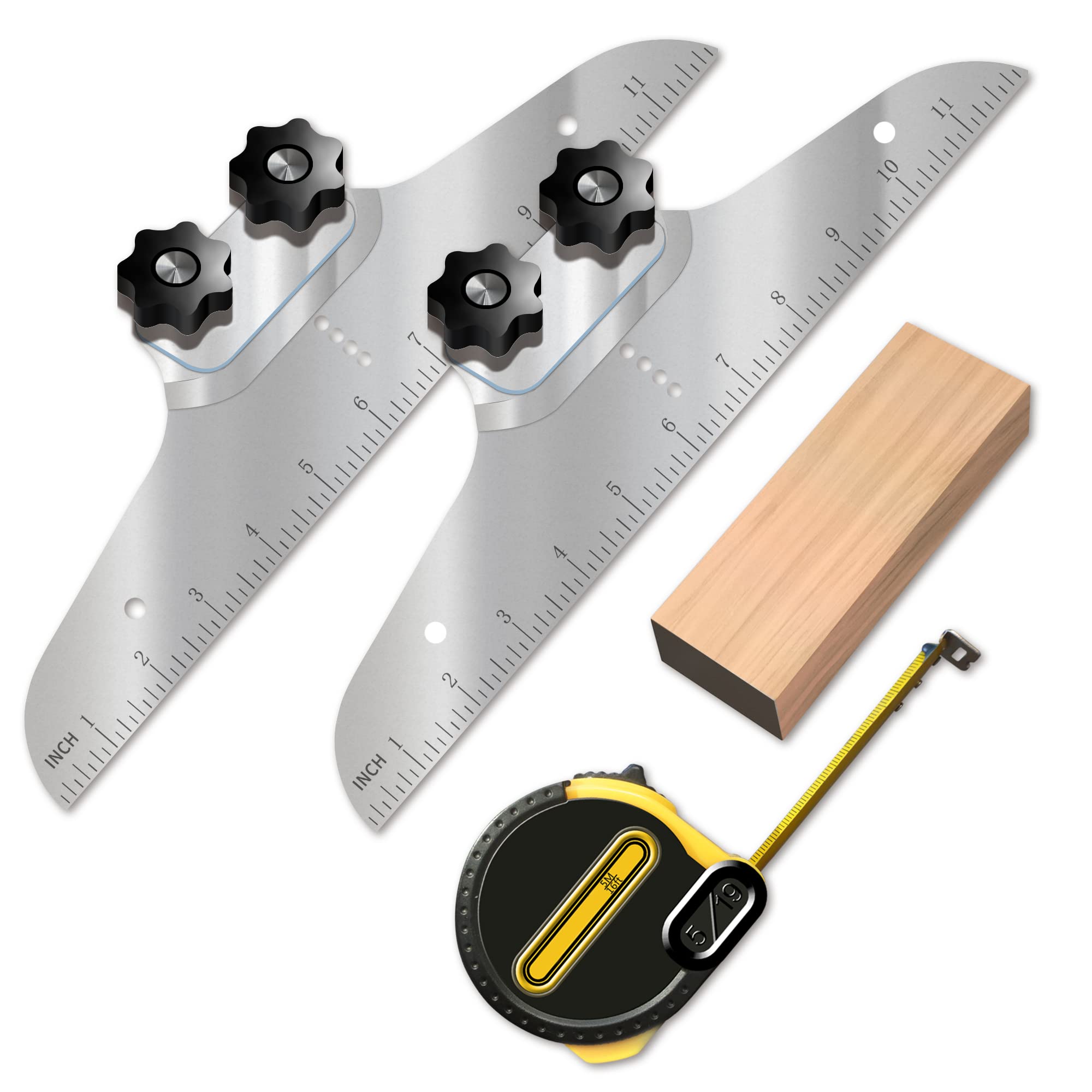 NAACOO Stair Tread Template Tool - Professional Stair Measuring Jig with Built-in Tape Measure | Perfect for Stair Installation, Renovation & DIY Projects (Silver)