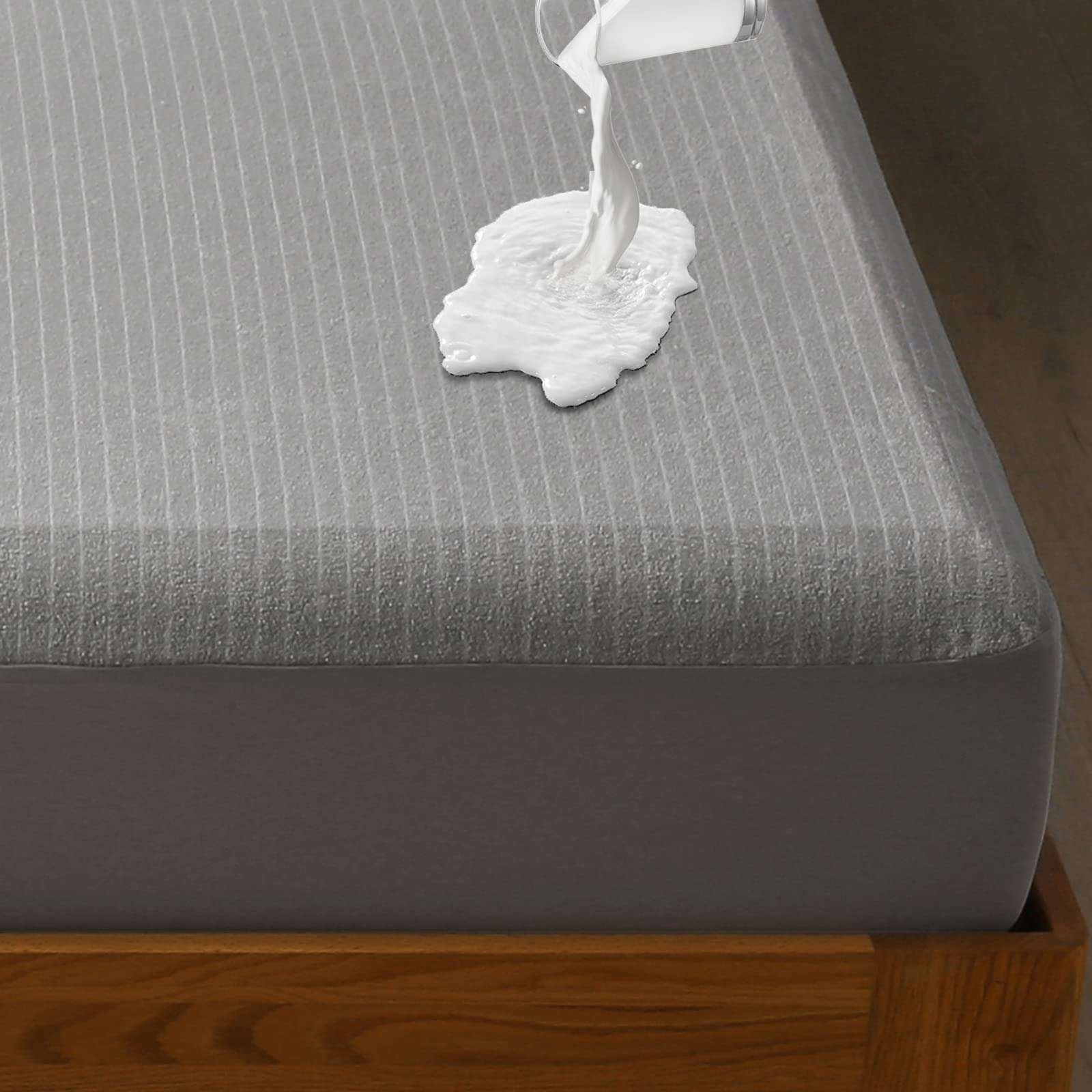Bedecor 2 Pack Queen Size Waterproof Mattress Protector Cover 60x80 Inches - Soft Striped Sheet with 18 Inch Deep Pockets, Grey | Bedding Protection for Allergies, Spills & Pet Accidents