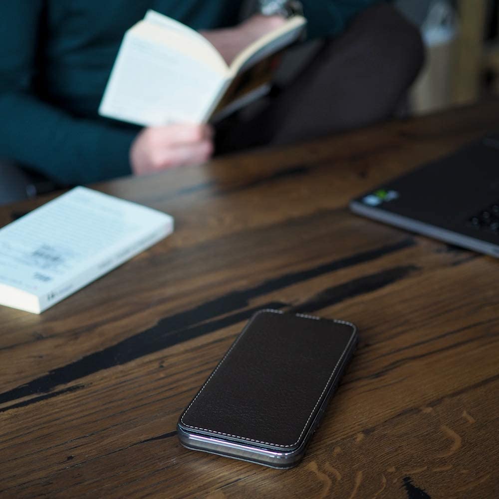 Premium Ultra Thin Leather Folio Case for iPhone 13 Pro - Patented Design - Handcrafted in France - Black - Perfect for Business & Travel Protection