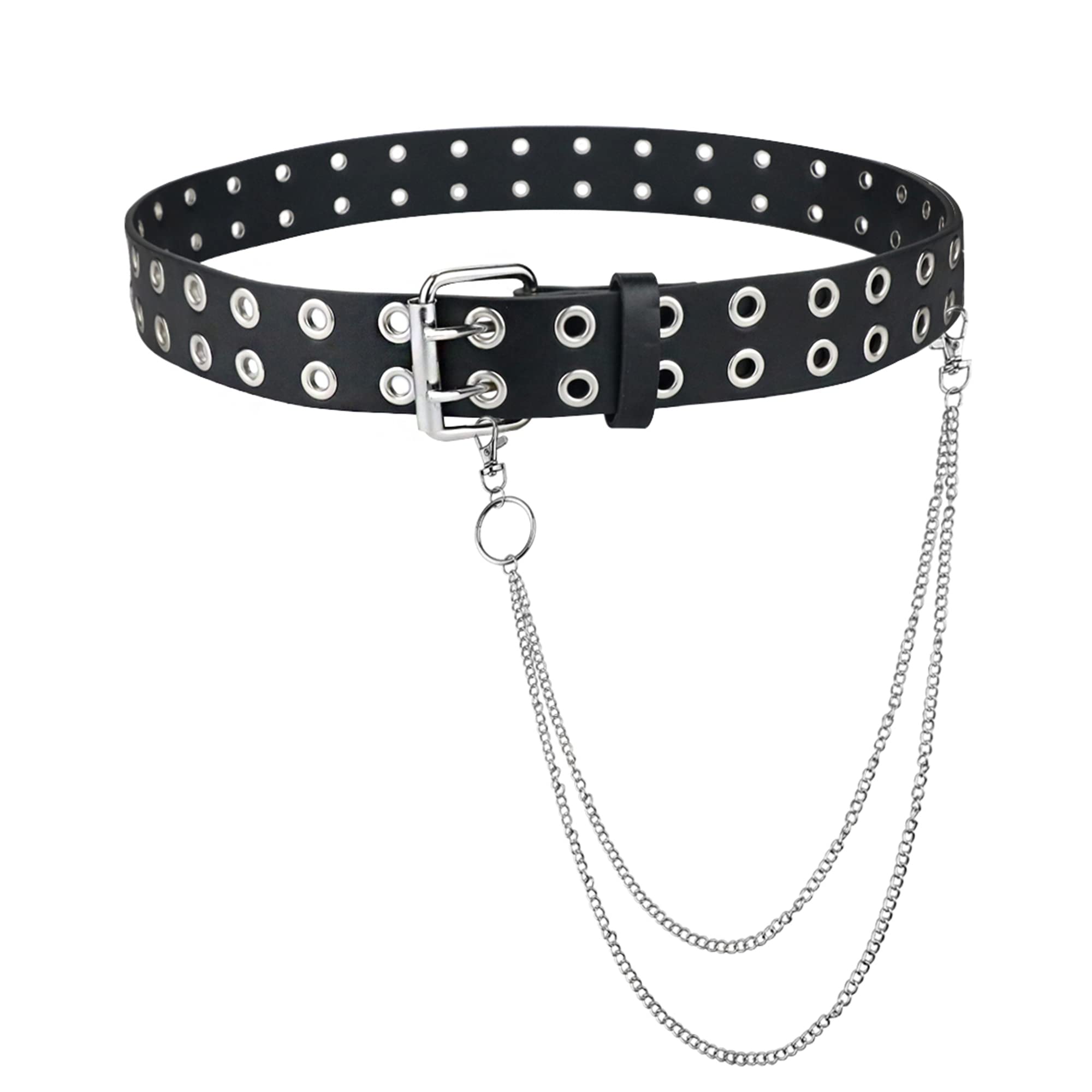 Women's Grommet Leather Belt - Adjustable Double Hole Design for Women & Men - Perfect for Casual, Office & Formal Wear - Black Leather Belt for Jeans, Pants & Dresses