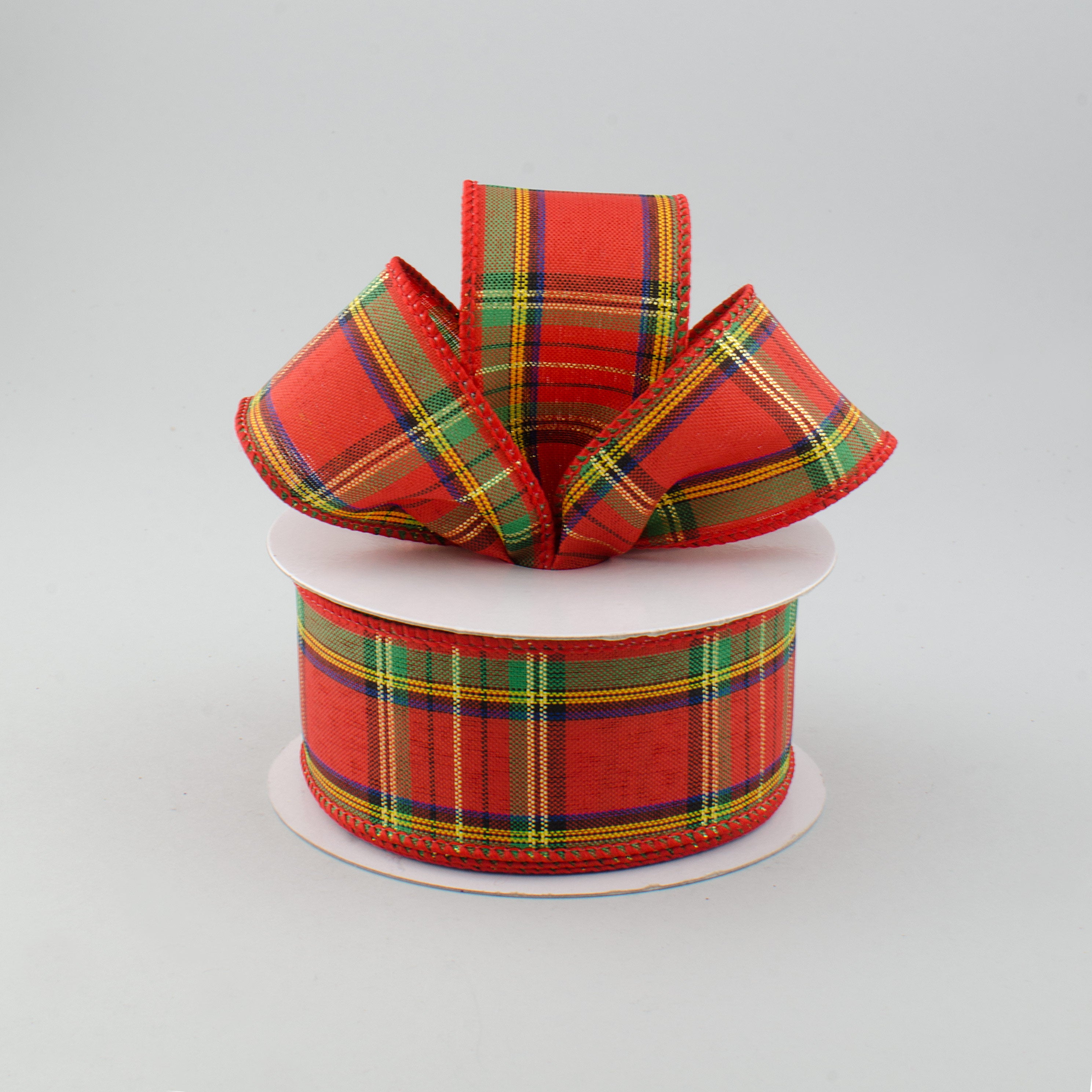 1.5 Inch Christmas Metallic Plaid Ribbon - Red, Green, Blue & Gold Holiday Decor Ribbon (10 Yards) for Gift Wrapping, Tree Decorations and DIY Crafts