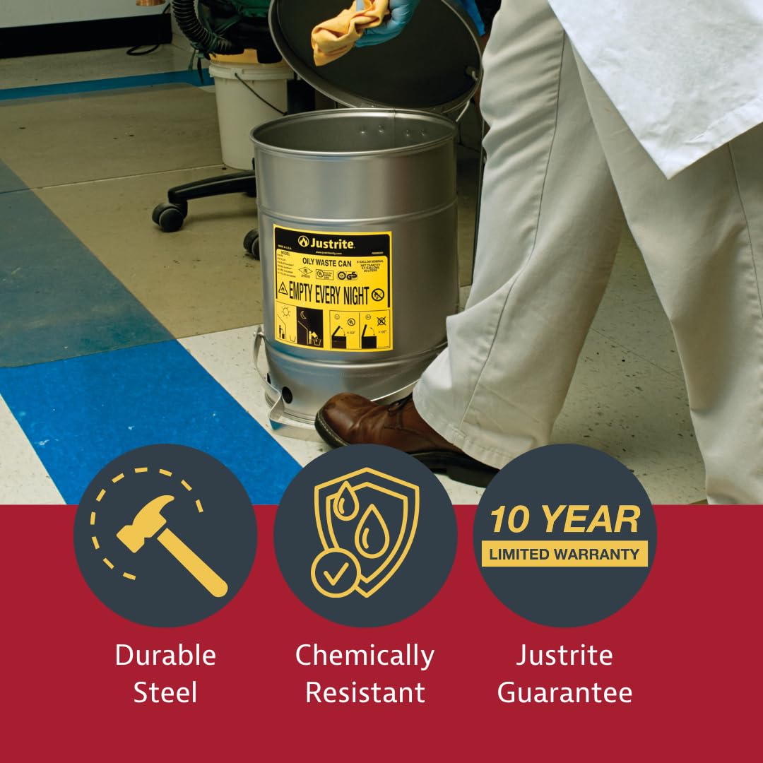 Justrite 21 Gallon Galvanized Steel Oily Waste Can with Foot Pedal Lid - 23.5