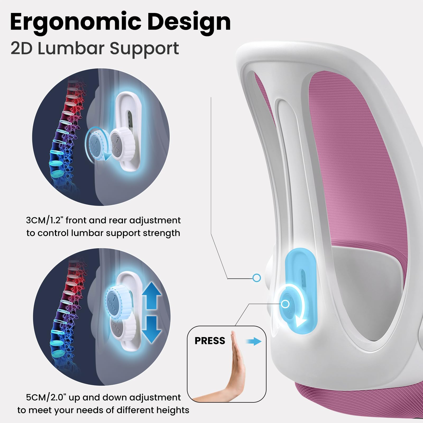 Ergonomic Drafting Chair with Adjustable Lumbar Support & Flip-Up Armrests - Tall Office Stool with Footrest Ring - Pink Executive Computer Chair for Home Office, Studio, and Standing Desk Workstations